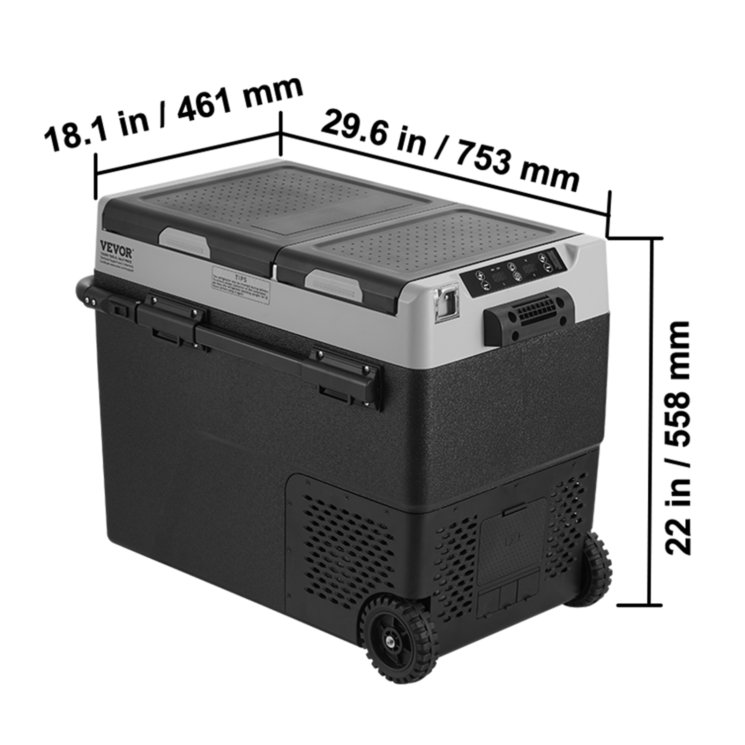 Réfrigérateur portatif pour l'auto VEVOR, réfrigérateur de voiture 12 V, congélateur portatif à deux zones 58&nbsp;L / 61,5 pintes, 4-68, température