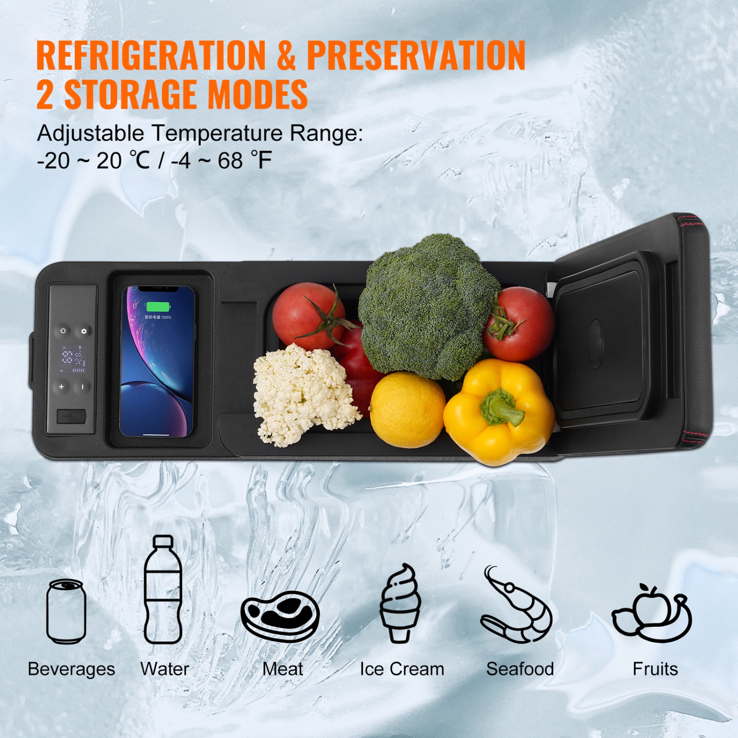 VEVOR Car Refrigerator, 12 Volt Car Armrest Refrigerator Fridge, 8 L Single Zone Portable Freezer, -4℉-68℉ Adjustable Range, 12/24V DC and 100-240V
