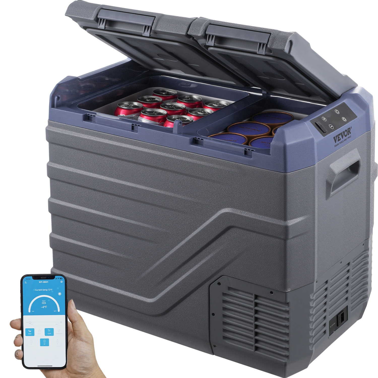 VEVOR Car Refrigerator, 40 L Dual Zone Portable Freezer, 12 Volt Car Refrigerator Fridge, -4℉-68℉ Adjustable Range, 12/24V DC and 100-240V AC Compressor Cooler