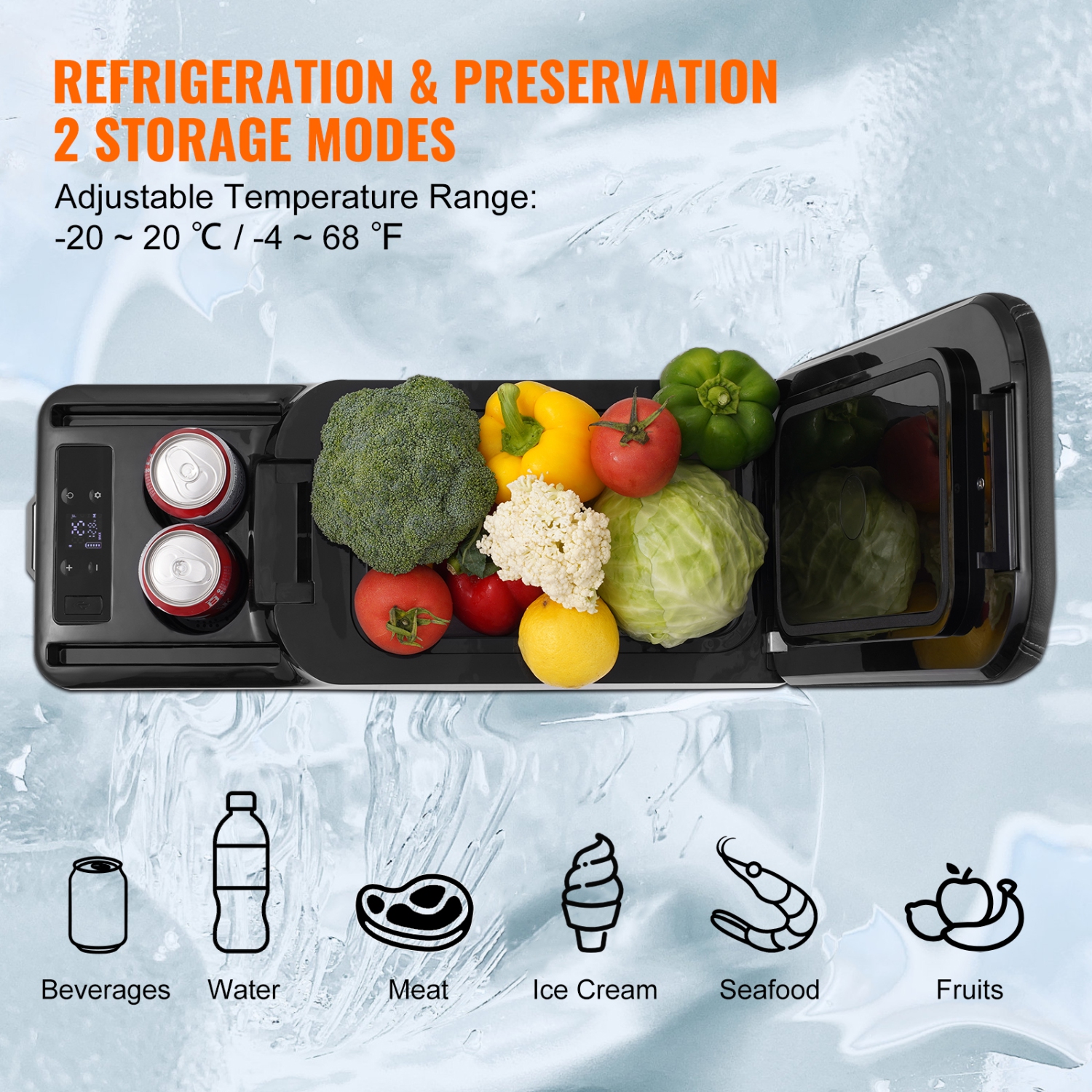VEVOR Car Refrigerator, 12 Volt Car Armrest Refrigerator Fridge, 15 L Single Zone Portable Freezer, -4℉-68℉ Adjustable Range, 12/24V DC and 100-240V