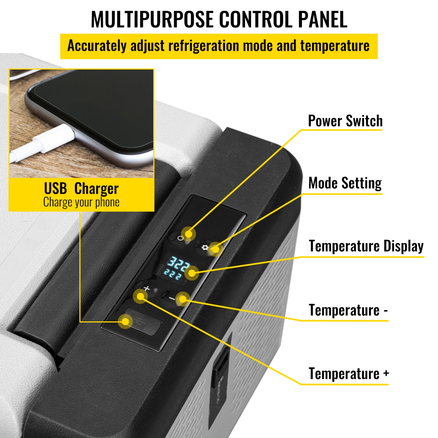 VEVOR 12 Volt Refrigerator 10 Qt, Portable Mini Freezer with APP Control Car Compressor Fridge Cooler 12V/24V DC and 110-220V AC For Camping
