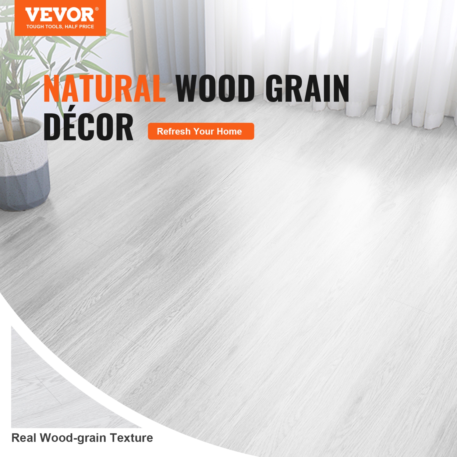 VEVOR 1.5mm Thick Self Adhesive Vinyl Floor Tiles, 390 x 23.6 inch Peel & Stick, Light Gray Wood Grain DIY Flooring