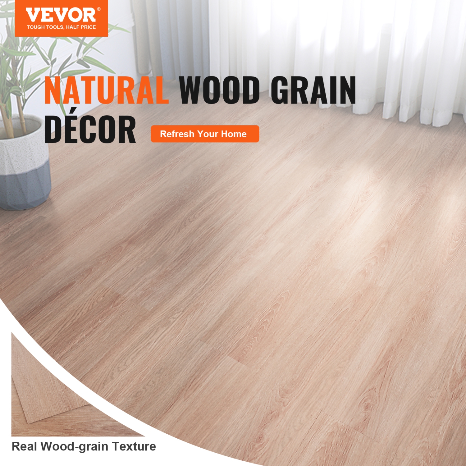 VEVOR 36 Tiles 2.5mm Thick Self Adhesive Vinyl Floor Tiles, 36 x 6 inch Peel & Stick, Natural Wood Grain DIY Flooring