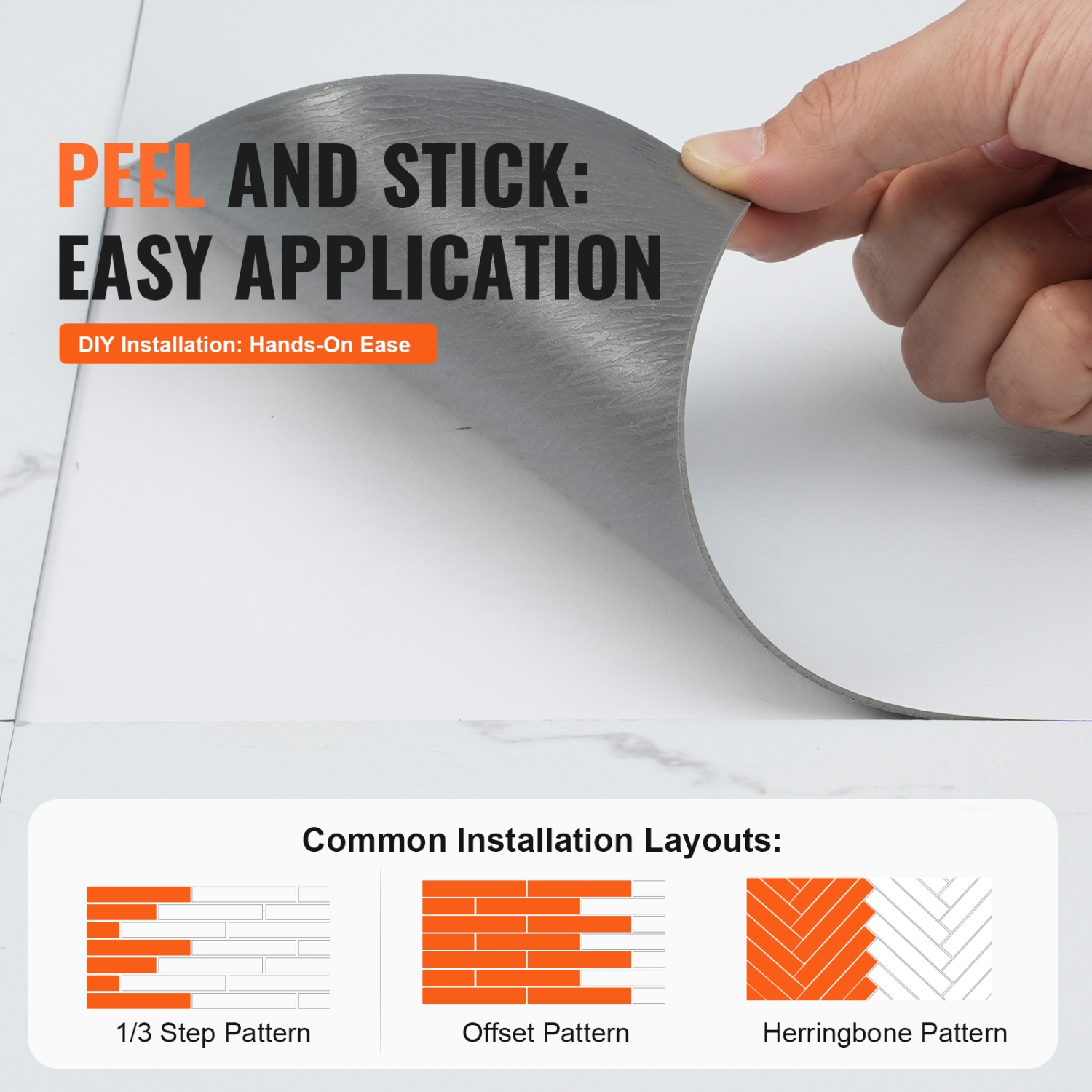 50 tuiles de plancher épaisses en vinyle auto-adhésif 1,5&nbsp;mm de VEVOR, 12 tuiles autocollantes 12&nbsp;po, plancher texturé en marbre blanc à