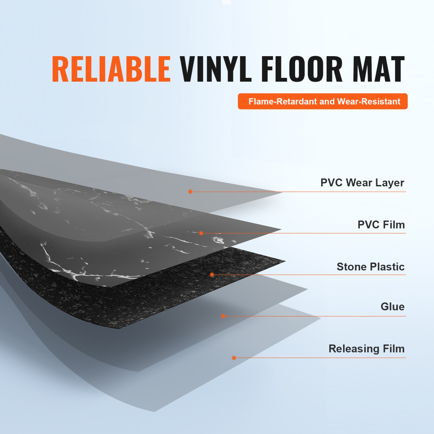 VEVOR 50 Tiles 1.5mm Thick Self Adhesive Vinyl Floor Tiles, 12 x 12 inch Peel & Stick, Black Marble Texture DIY Flooring