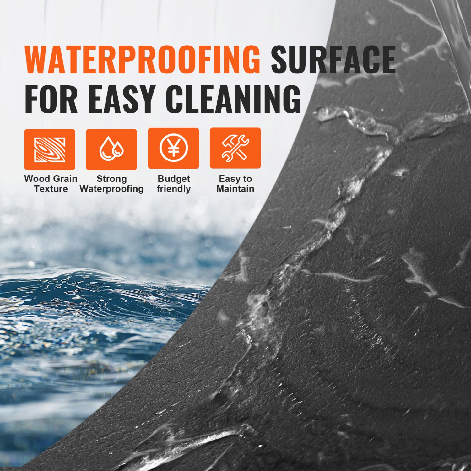 VEVOR 50 Tiles 1.5mm Thick Self Adhesive Vinyl Floor Tiles, 12 x 12 inch Peel & Stick, Black Marble Texture DIY Flooring