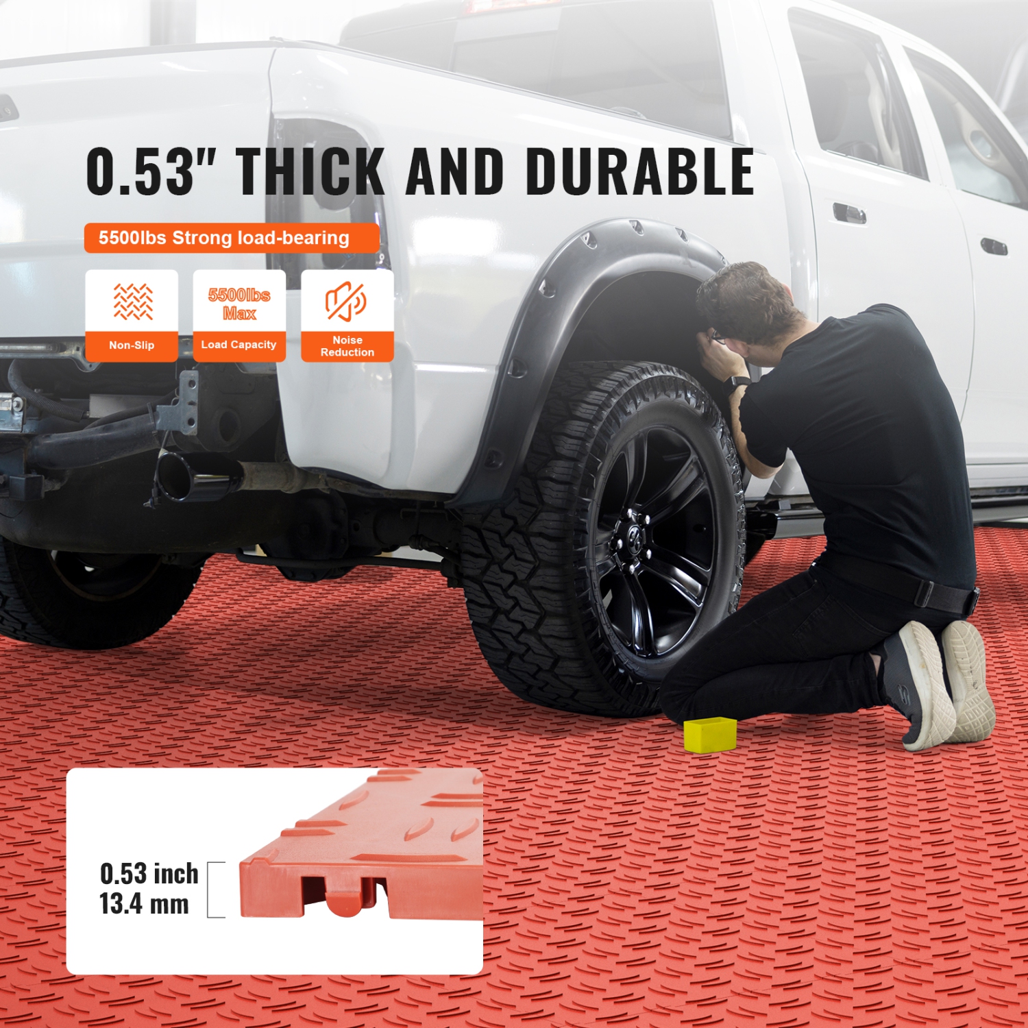 VEVOR 50 Pack Garage Tiles Interlocking, 12 x 12 x 0.53 inch Garage Floor Covering Tiles, Non-Slip Double-Sided Texture Garage Flooring Tiles, Red