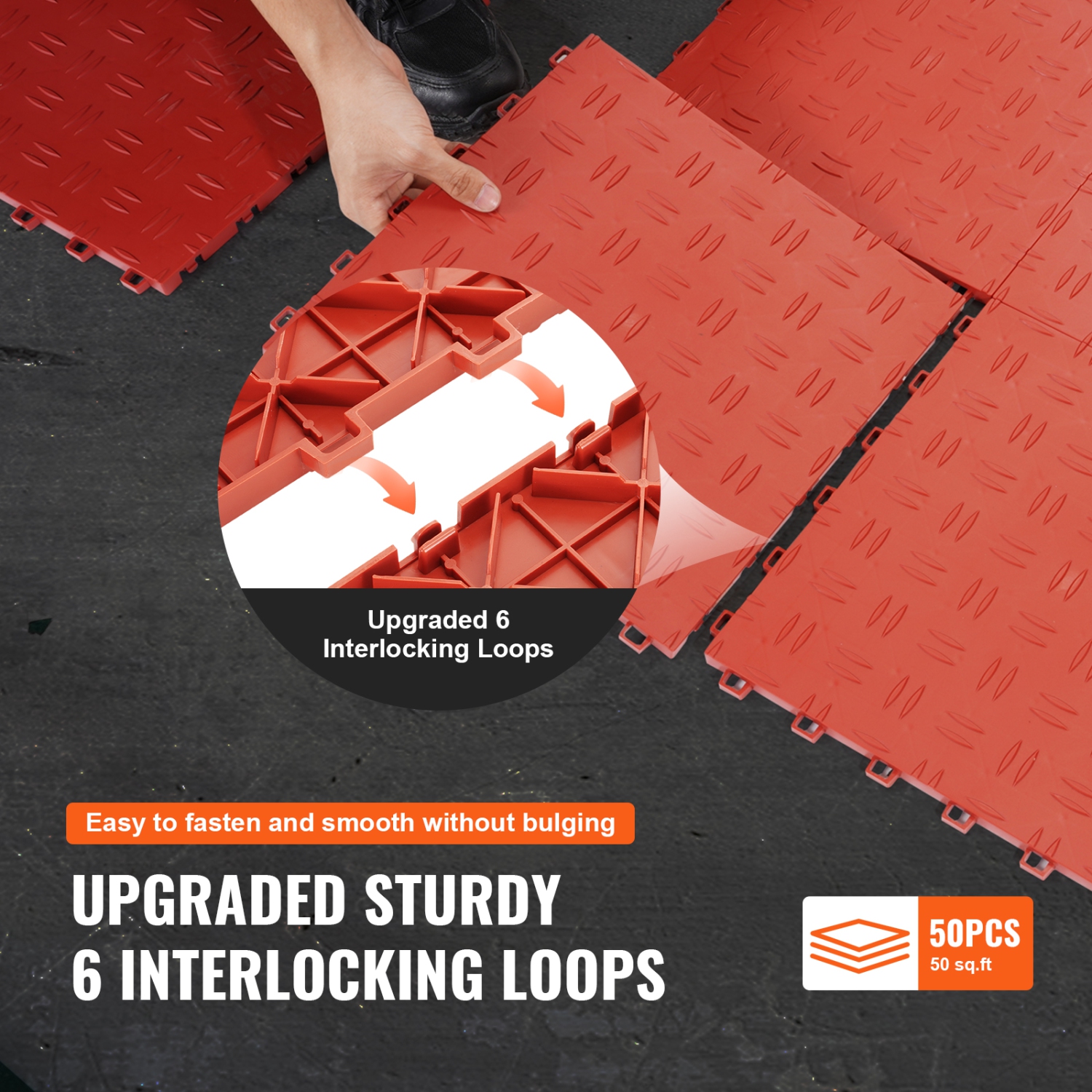 VEVOR 50 Pack Garage Tiles Interlocking, 12 x 12 x 0.53 inch Garage Floor Covering Tiles, Non-Slip Double-Sided Texture Garage Flooring Tiles, Red