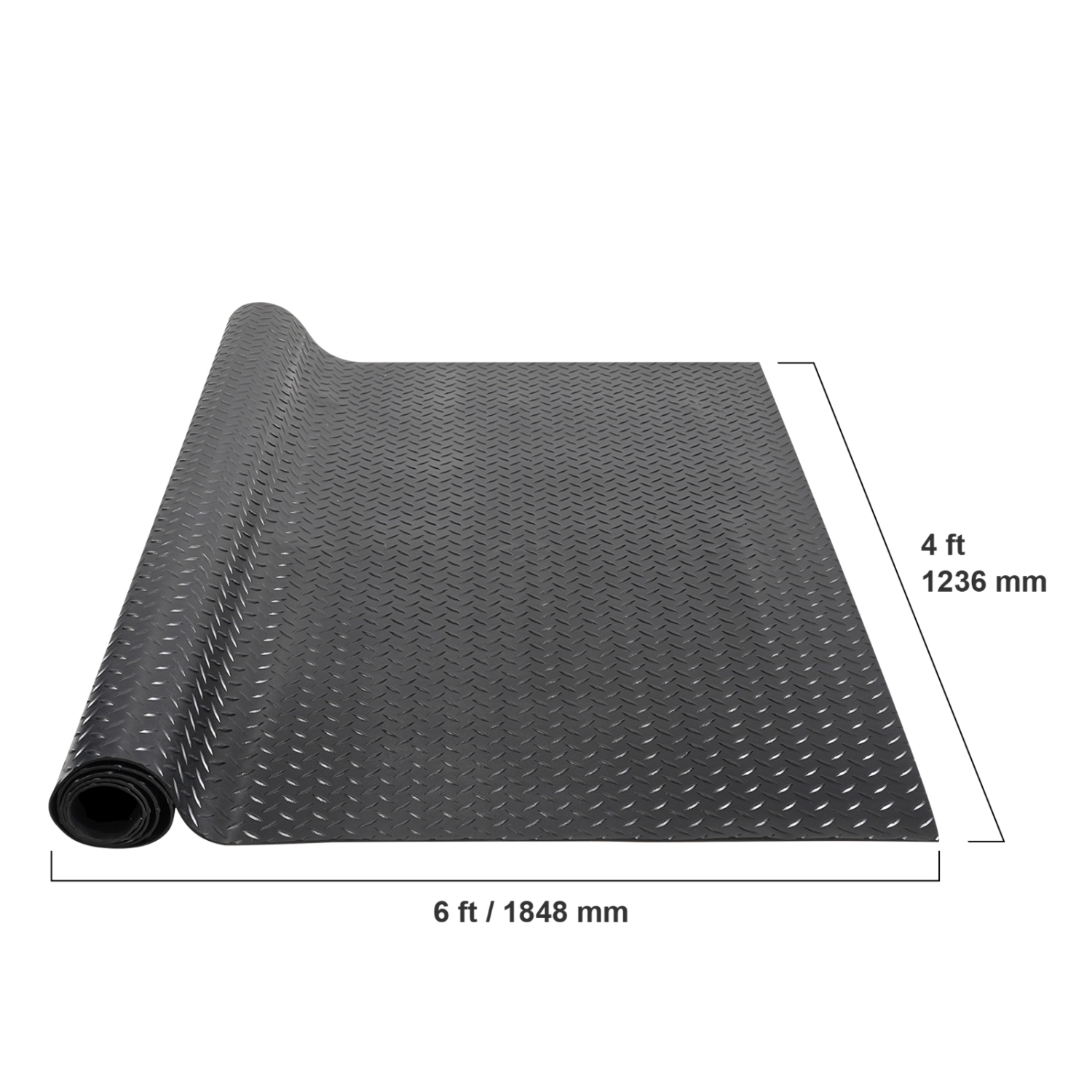 VEVOR Diamond-Plate Rubber Flooring Roll, 3 mm x 4 ft x 6 ft Garage Floor Mat, SBR Rubber Garage Flooring Roll, Easy to Clean, Diamond Plate Rubber