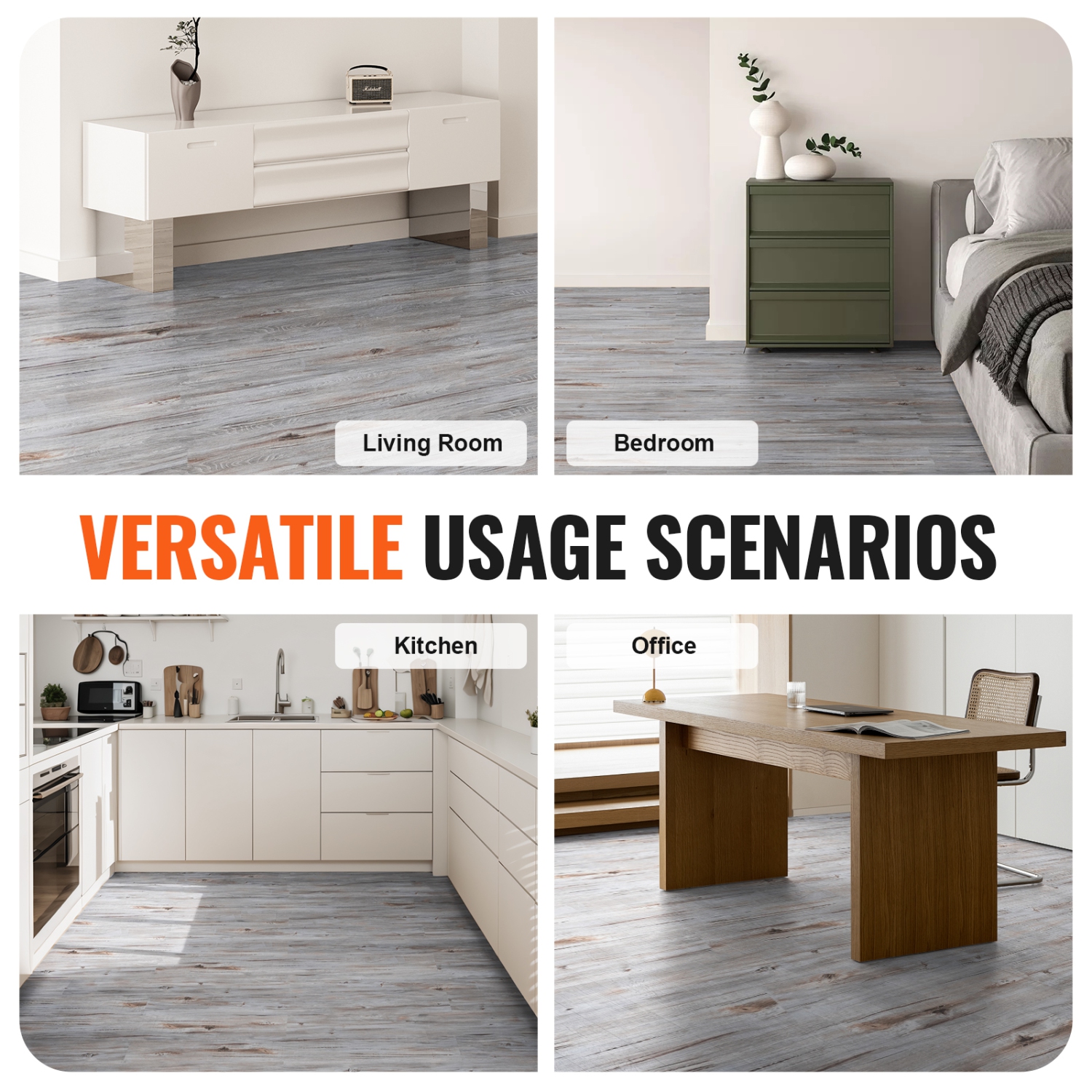 Tapis de plancher épais en vinyle 0,62&nbsp;mm de VEVOR, 36 tuiles, 36 autocollants 6&nbsp;po, revêtement de sol en grain de bois rétro