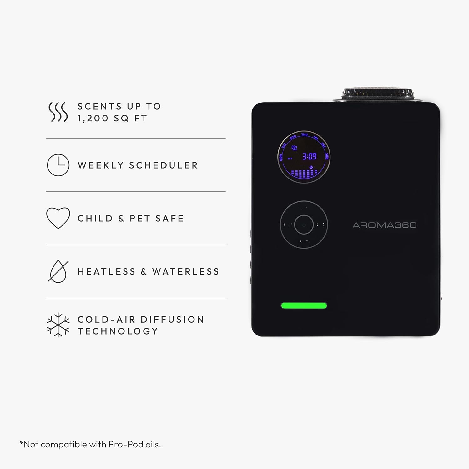 Aroma360 DaVinci360 Scent Diffuser Advanced Atomization Technology, Programmable Timer, Secure Fragrance Lock, 1,200 sq ft