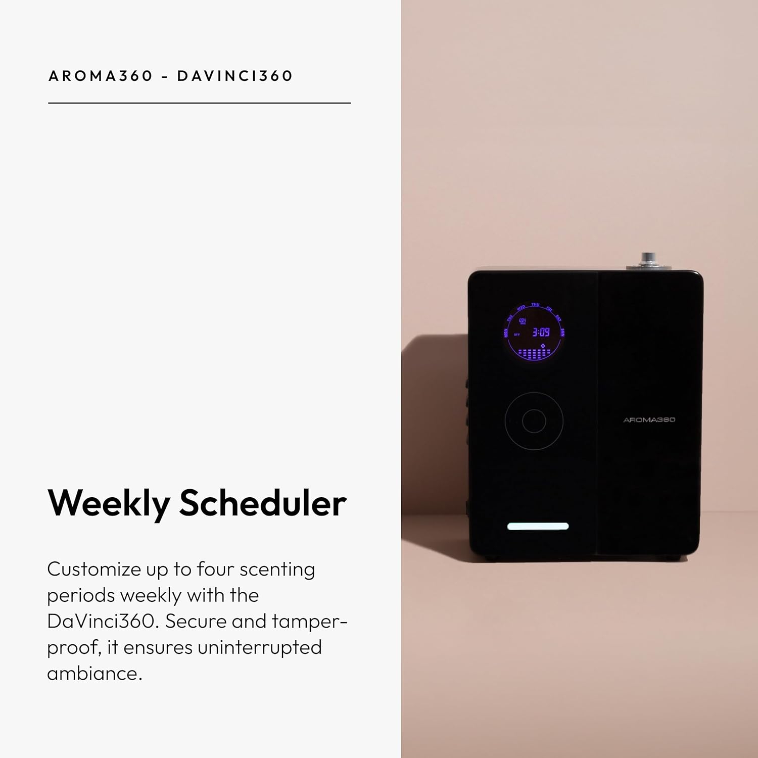 Aroma360 DaVinci360 Scent Diffuser Advanced Atomization Technology, Programmable Timer, Secure Fragrance Lock, 1,200 sq ft