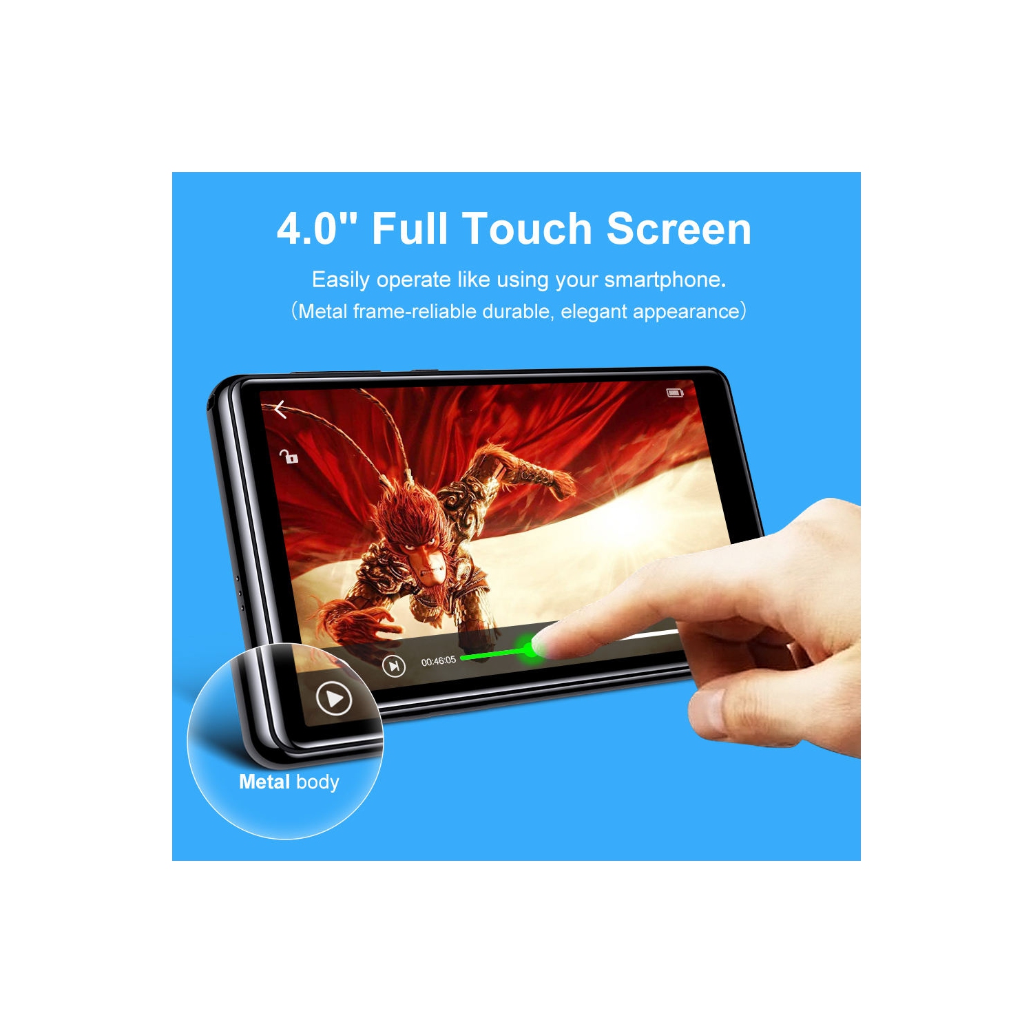 2G+16G Music Player,MP3 & MP4 Player with Bluetooth & WiFi,4" Full Touch Screen Walkman,Portable MP5 Music Player