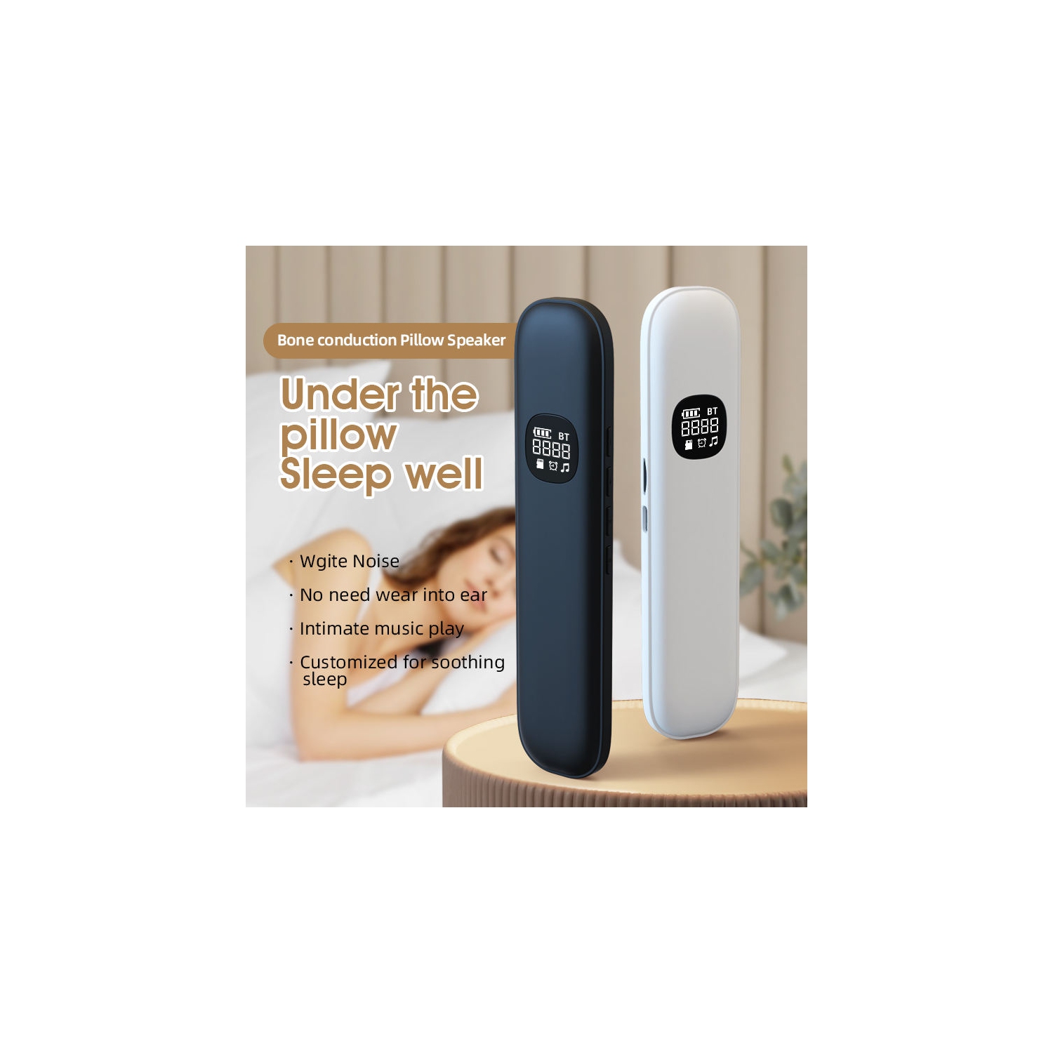 Pillow Speaker Bluetooth, Under Pillow Speaker for Side Sleepers, Bone Conduction Bluetooth SleepBar, Wireless Portable Pillow Speaker