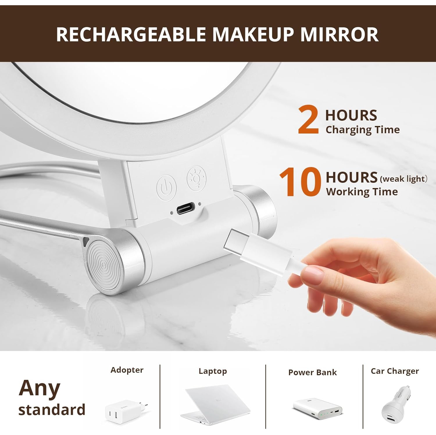 Miroir grossissant 20x avec lumière,Miroir de table double face avec poignée pliable,Miroir de maquillage de voyage,Miroir de coiffeuse,Miroir de