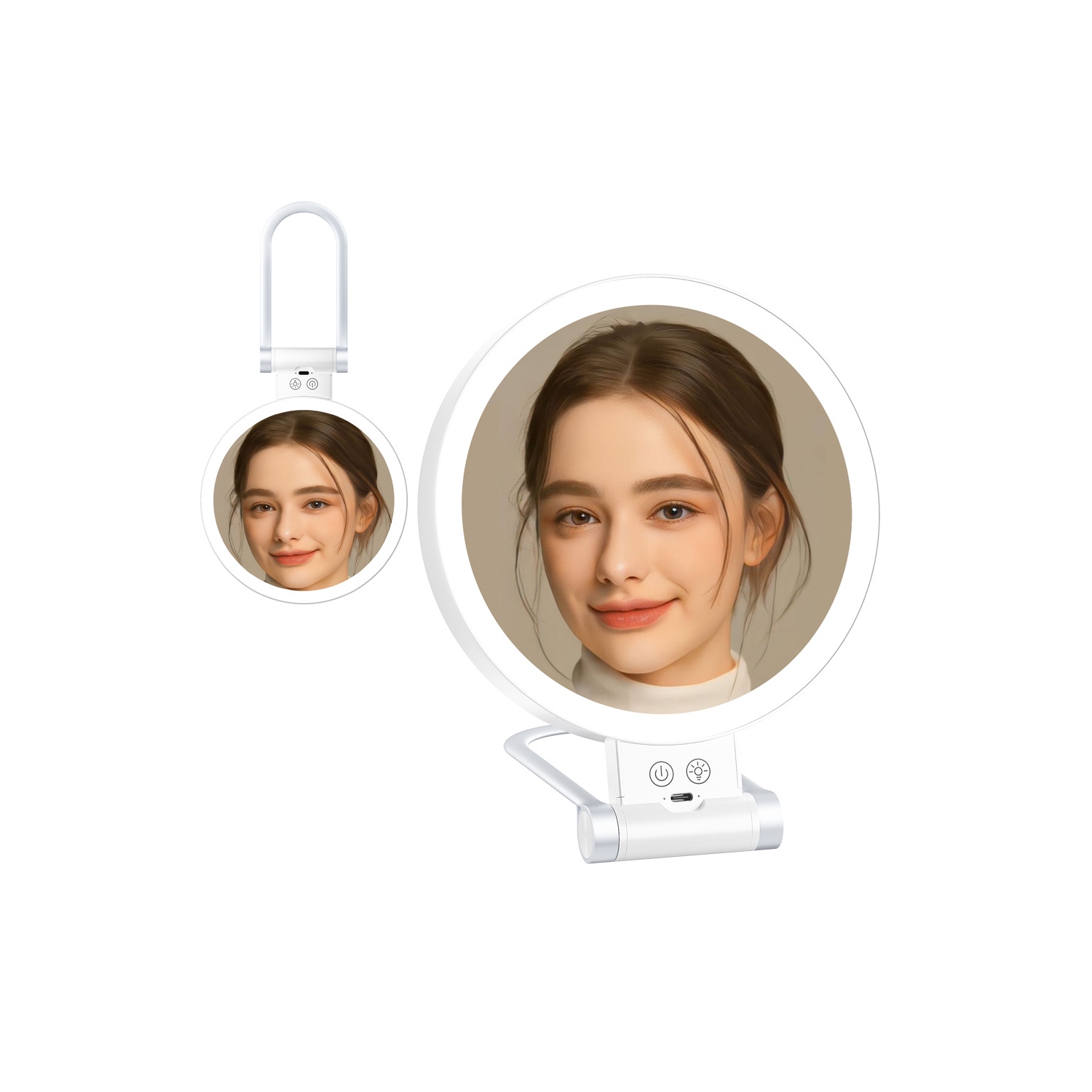 Miroir grossissant 20x avec lumière,Miroir de table double face avec poignée pliable,Miroir de maquillage de voyage,Miroir de coiffeuse,Miroir de