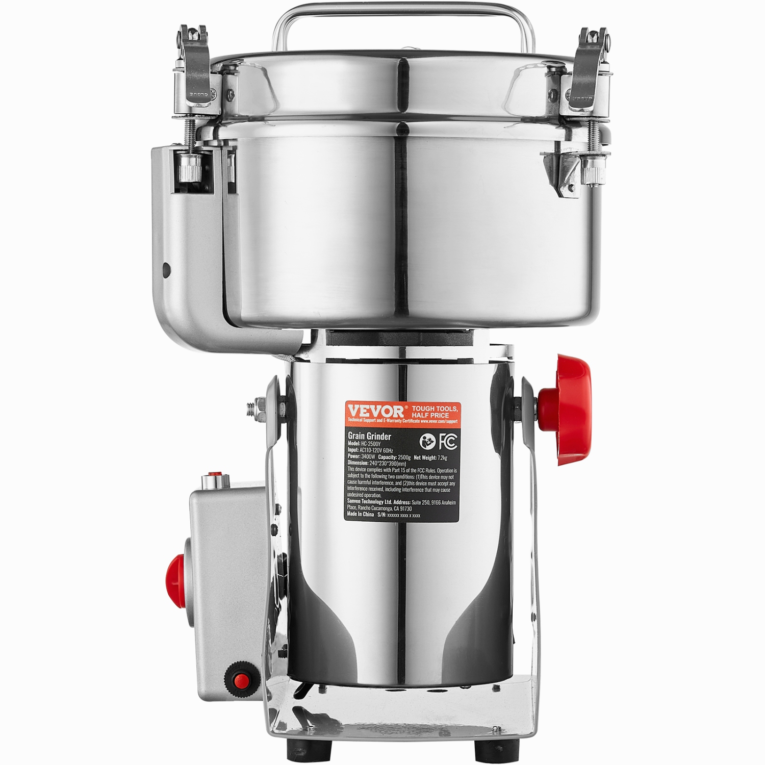 VEVOR 2500g Electric Grain Mill Grinder, High Speed 3400W Commercial Spice Grinders, Stainless Steel Pulverizer Powder Machine, for Dry Grains Spices