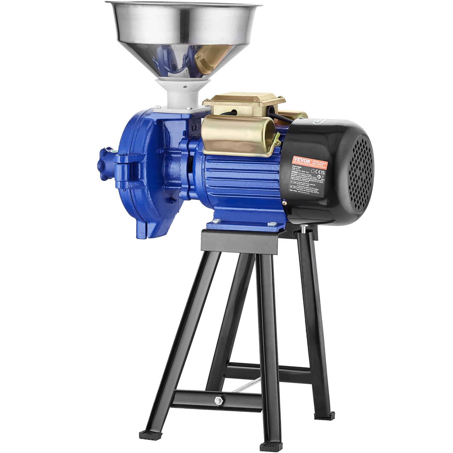 VEVOR Electric Grain Mill Grinder, 3000W Spice Grinders, Commercial Corn Mill with Funnel, Thickness Adjustable Powder Machine, Heavy Duty Feed Flour