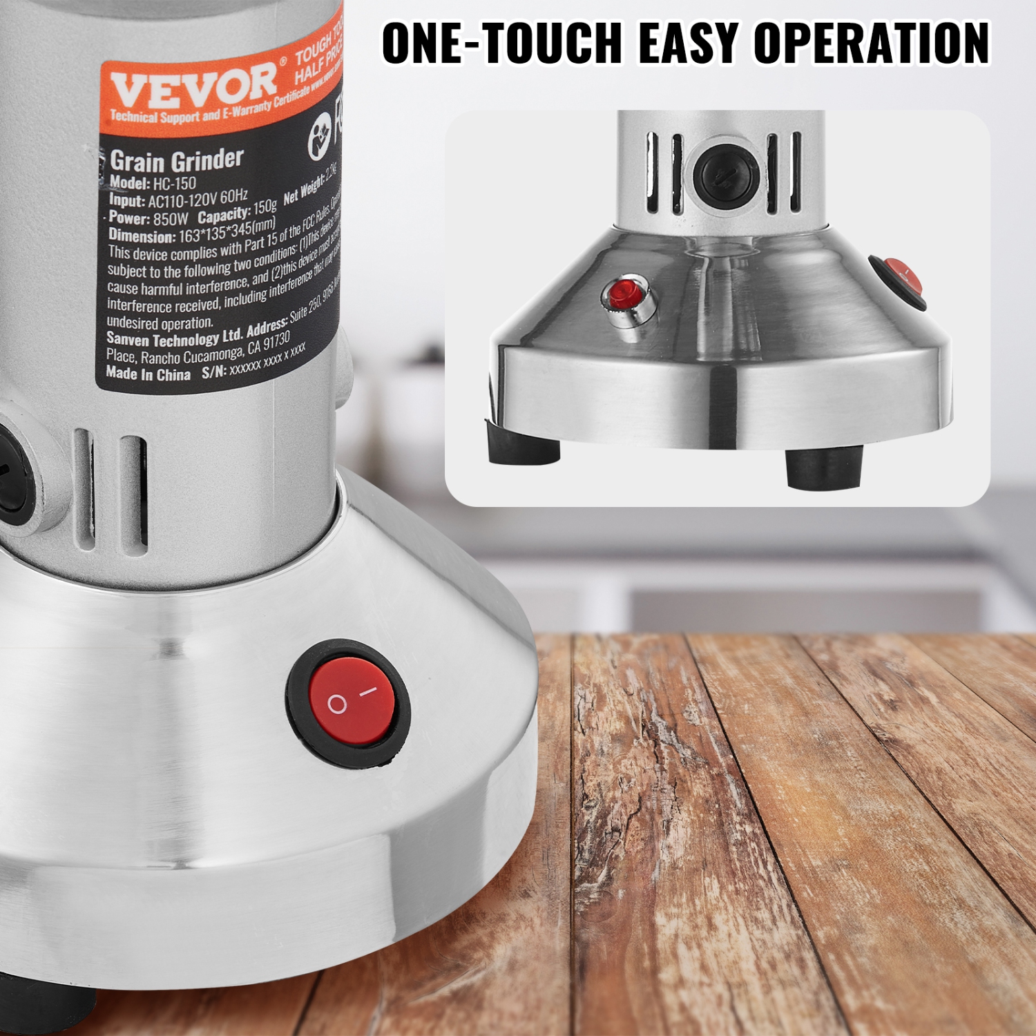 VEVOR 150g Electric Grain Mill Grinder, High Speed 850W Commercial Spice Grinders, Stainless Steel Pulverizer Powder Machine, for Dry Grains Spices