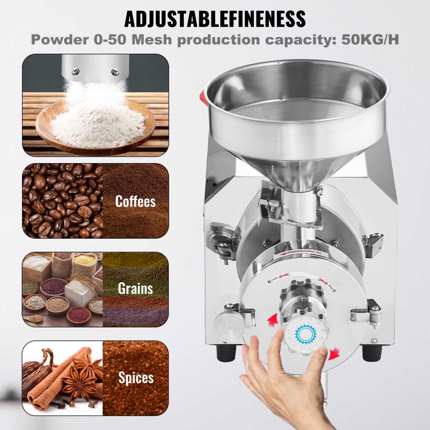 VEVOR Soybean Grinder Commercial Grinding Machine for Spices 2200W Corn Mill Grinder 50 KG/H Stainless Steel Corn Grinder Industrial Flour Milling