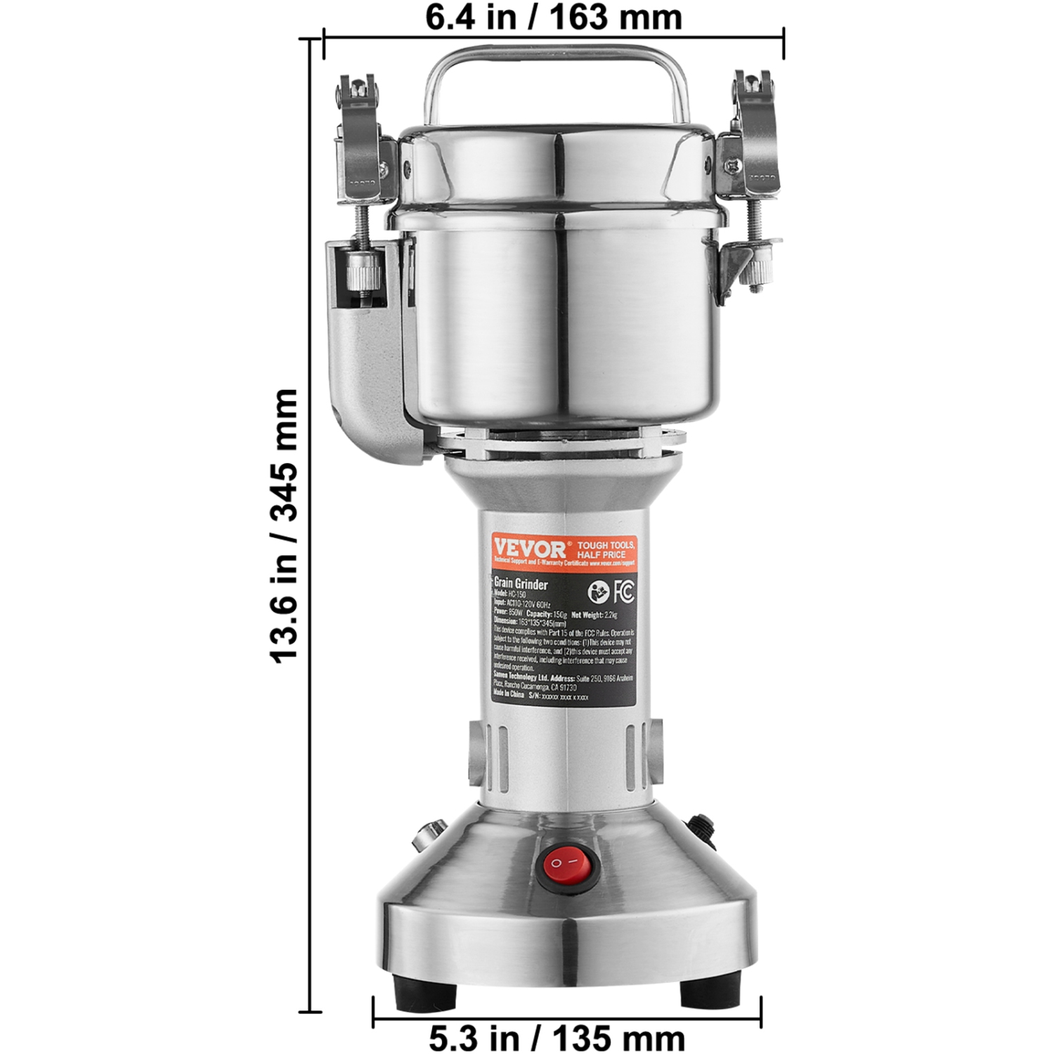 VEVOR 750g Electric Grain Mill Grinder, High Speed 2000W Commercial Spice Grinders, Stainless Steel Pulverizer Powder Machine, for Dry Grains Spices