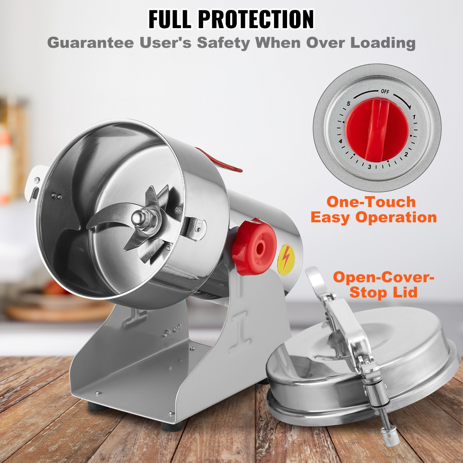 VEVOR 1000g Electric Grain Mill Grinder, High Speed 3000W Commercial Spice Grinders, Stainless Steel Pulverizer Powder Machine, for Dry Grains Spices