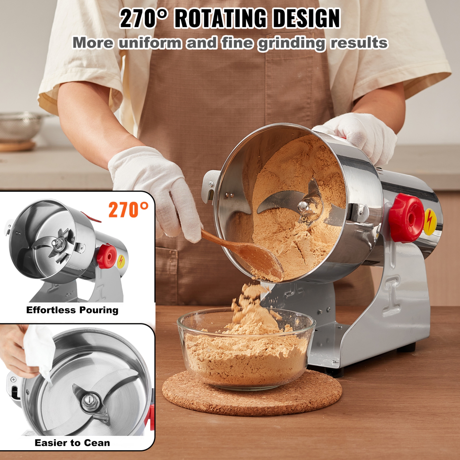 VEVOR 1000g Electric Grain Mill Grinder, High Speed 3000W Commercial Spice Grinders, Stainless Steel Pulverizer Powder Machine, for Dry Grains Spices