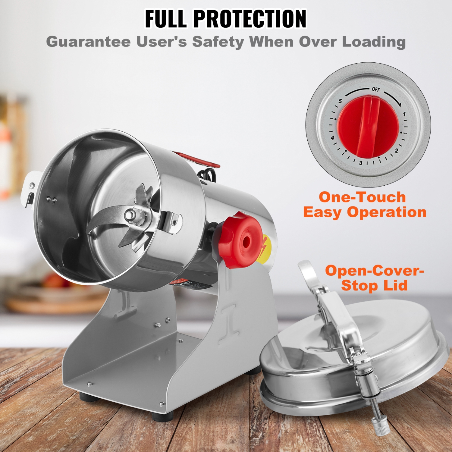 VEVOR 750g Electric Grain Mill Grinder, High Speed 2000W Commercial Spice Grinders, Stainless Steel Pulverizer Powder Machine, for Dry Grains Spices