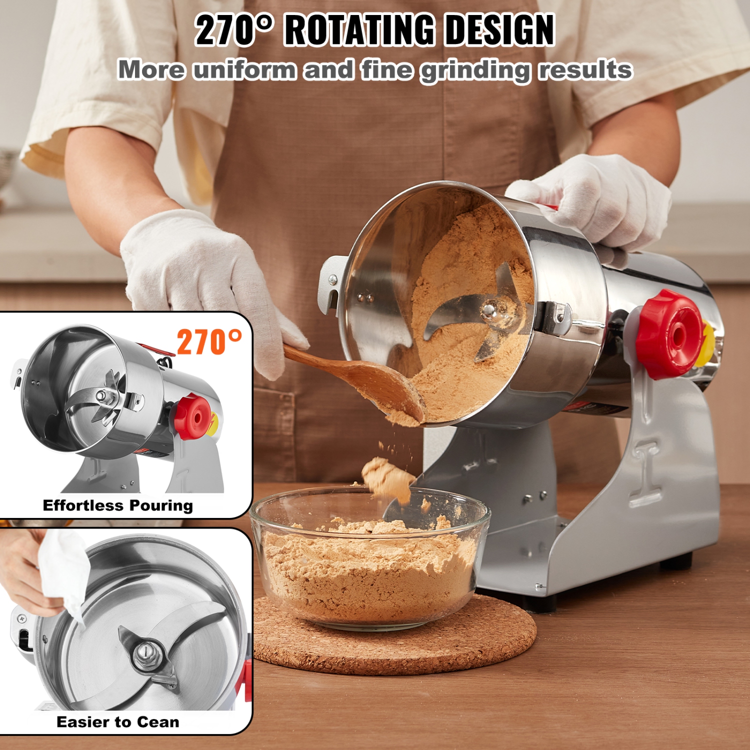 VEVOR 750g Electric Grain Mill Grinder, High Speed 2000W Commercial Spice Grinders, Stainless Steel Pulverizer Powder Machine, for Dry Grains Spices