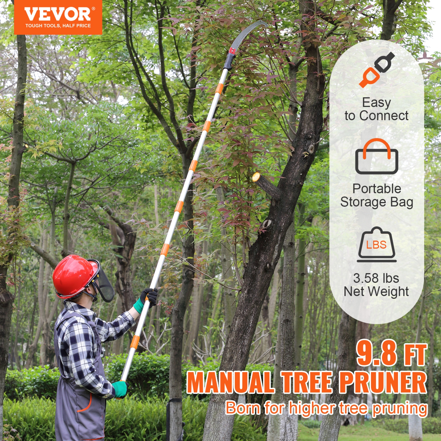 VEVOR Manual Pole Saw,4.6-9.8 ft Extendable Tree Pruner, Sharp Steel Blade for High Branches Trimming, Manual Branch Trimmer withAluminum Alloy Handle