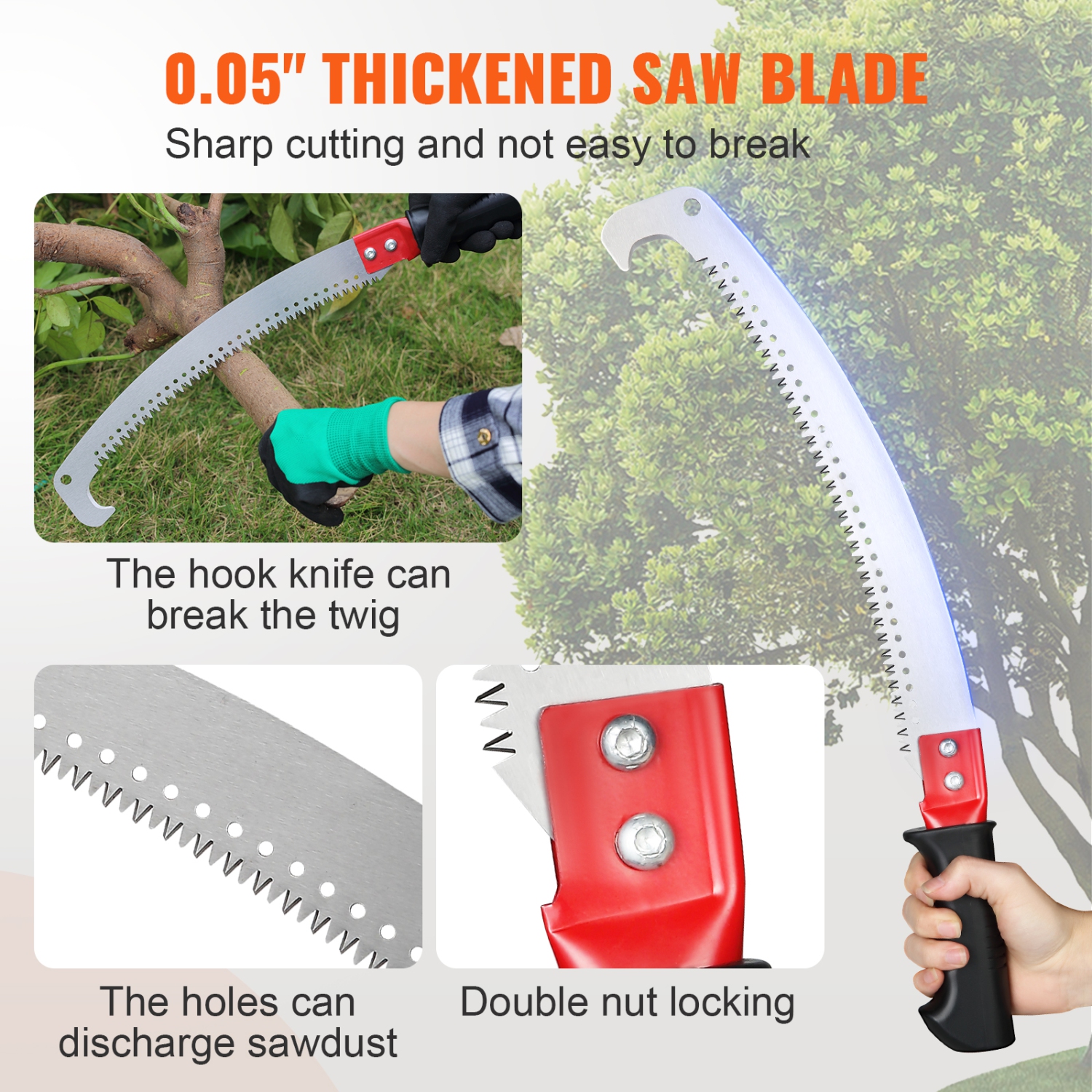 VEVOR Manual Pole Saw,4.6-9.8 ft Extendable Tree Pruner, Sharp Steel Blade for High Branches Trimming, Manual Branch Trimmer withAluminum Alloy Handle