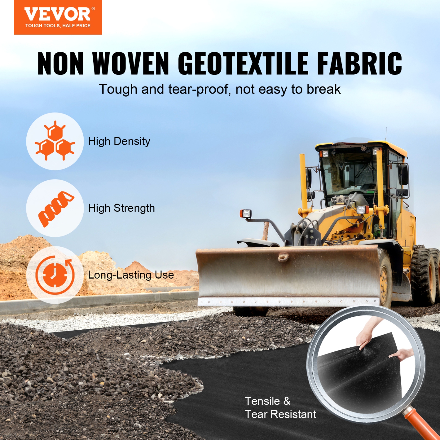 VEVOR Non Woven Geotextile Fabric Under Gravel, 6x100FT 8OZ Driveway Fabric Landscape Fabric, Heavy Duty Weed Barrier Fabric, Ground Cover Weed