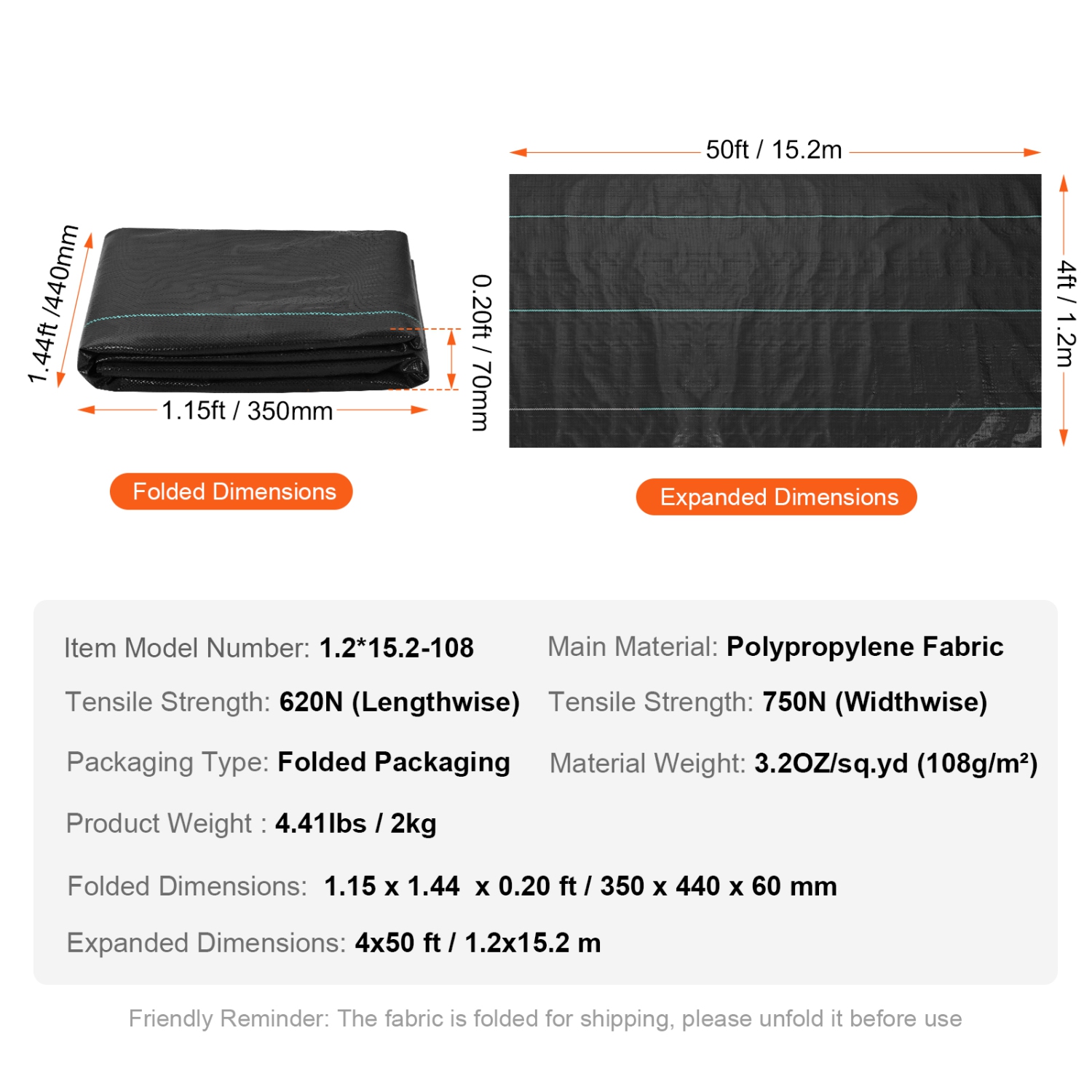 VEVOR Weed Barrier Landscape Fabric, 4*50FT Heavy Duty Garden Weed Fabric, Woven PP Weed Control Fabric, Driveway Fabric, Geotextile Fabric for