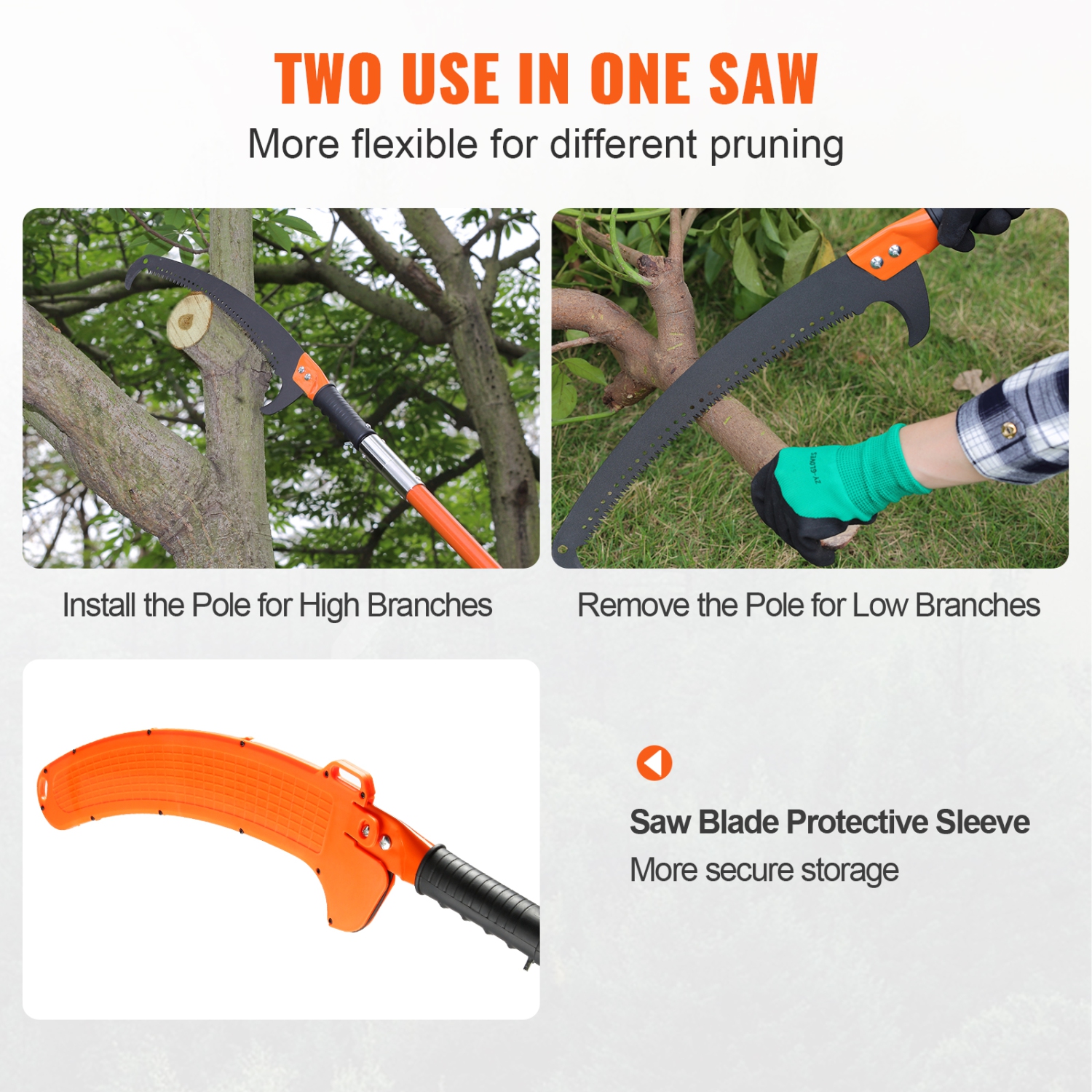 VEVOR Manual Pole Saw, 7.3-27 ft Extendable Tree Pruner, Sharp Steel Blade High Branches Trimming, Manual Branch Trimmer with 8 Fiberglass Handles