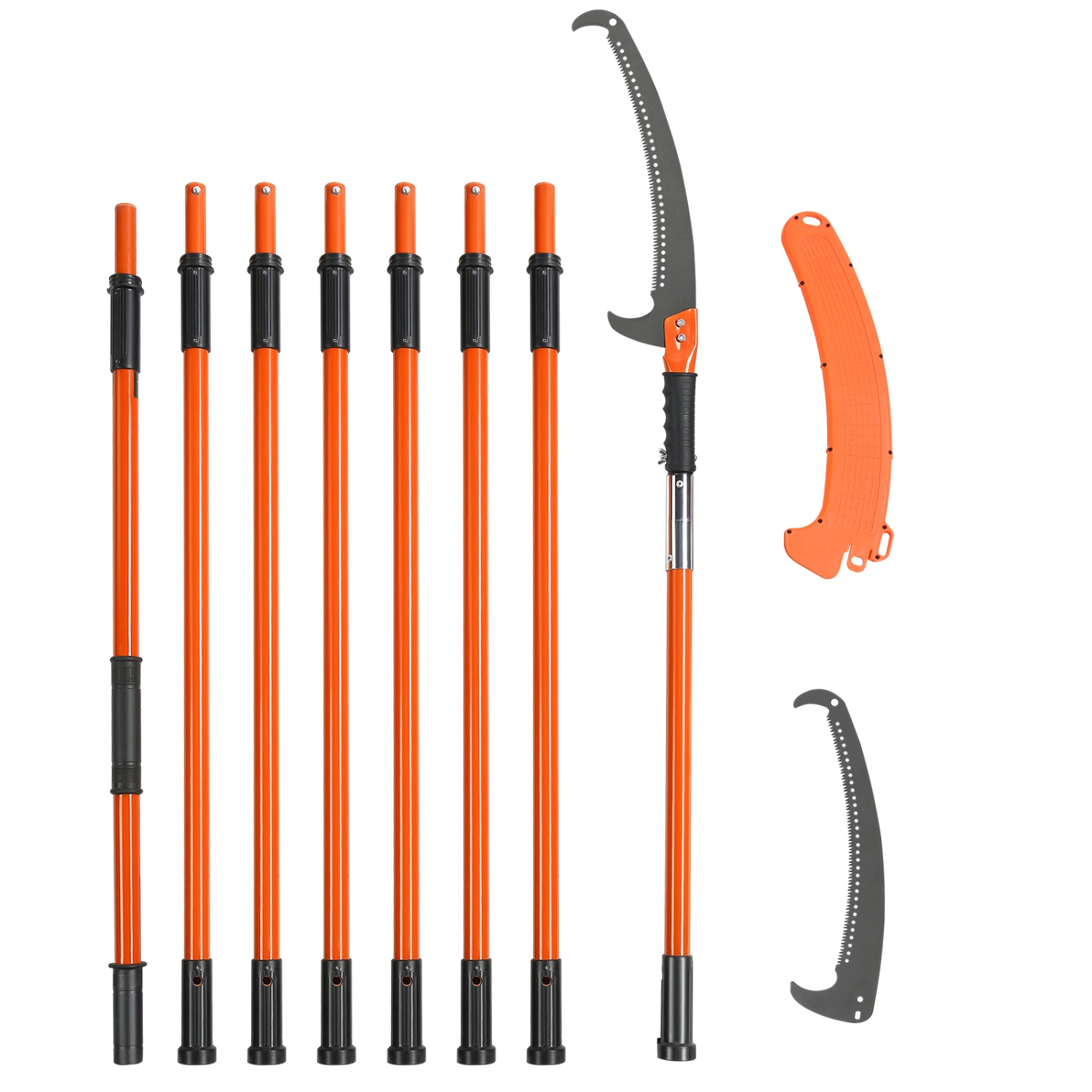 VEVOR Manual Pole Saw, 7.3-27 ft Extendable Tree Pruner, Sharp Steel Blade High Branches Trimming, Manual Branch Trimmer with 8 Fiberglass Handles