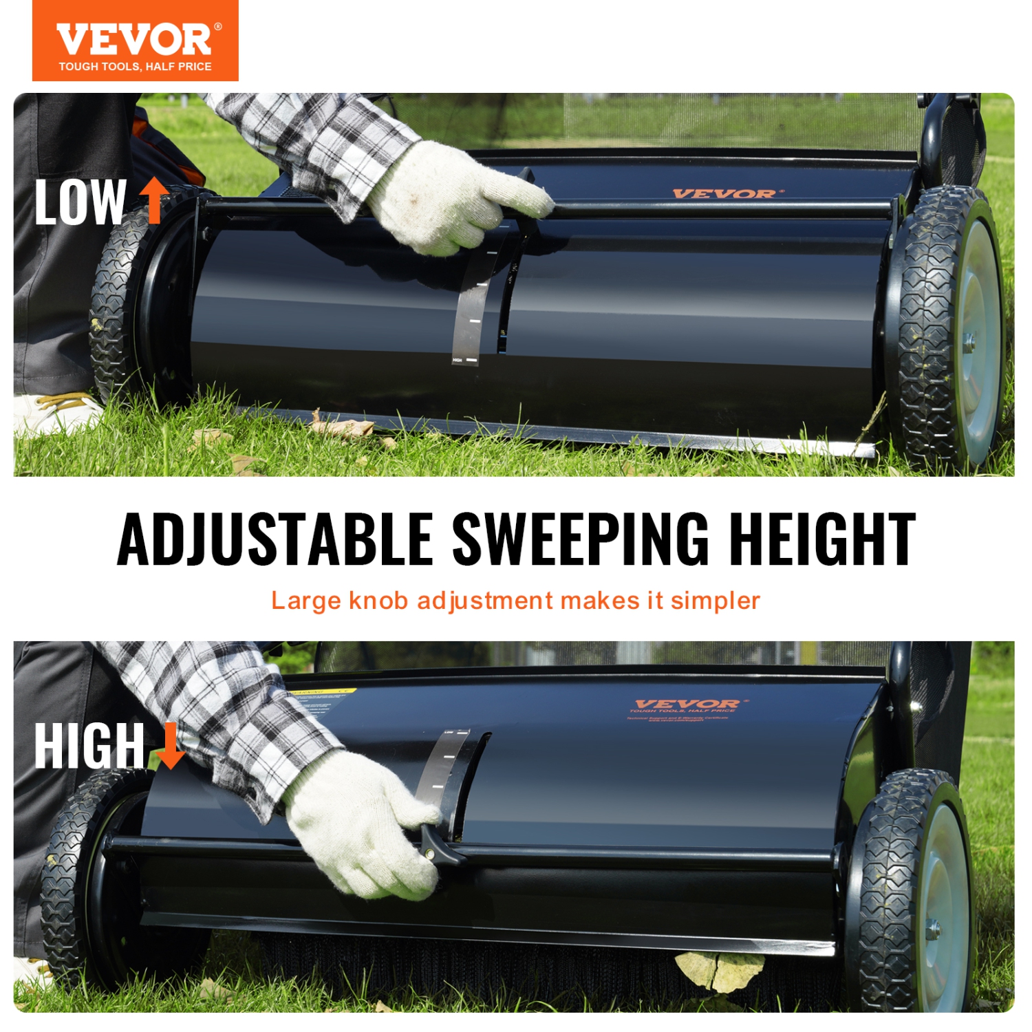 VEVOR Push Lawn Sweeper, 26-inch Leaf & Grass Collector, Strong Rubber Wheels & Heavy Duty Thickened Steel, Durable to Use with Large Capacity 7 cu.