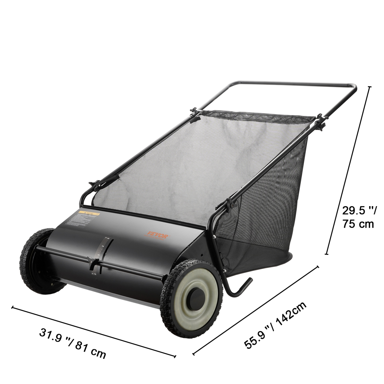 VEVOR Push Lawn Sweeper, 26-inch Leaf & Grass Collector, Strong Rubber Wheels & Heavy Duty Thickened Steel, Durable to Use with Large Capacity 7 cu.