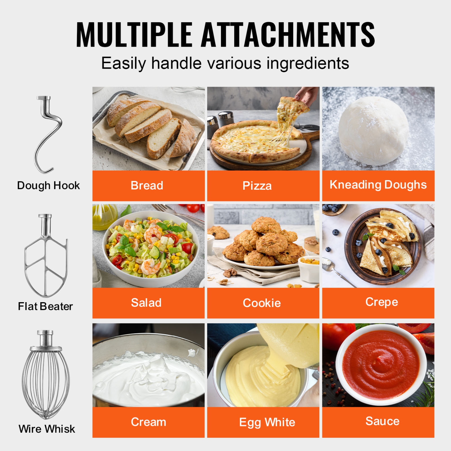 VEVOR Commercial Food Mixer, 18.7L Commercial Stand Mixer with 3 Adjustable Speeds, 1100W Dough Mixer with Stainless Steel Bowl and 3 Mixing