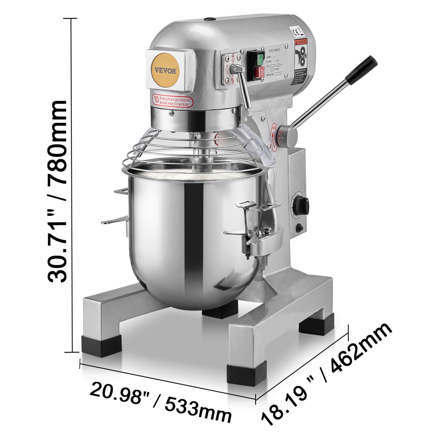 VEVOR Commercial Food Mixer, 18.7L Commercial Stand Mixer with 3 Adjustable Speeds, 1100W Dough Mixer with Stainless Steel Bowl and 3 Mixing