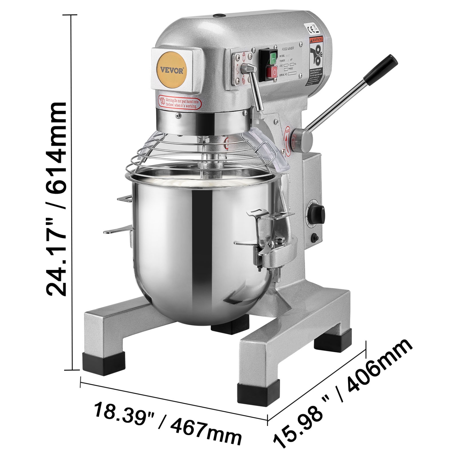 VEVOR Commercial Food Mixer, 10L Commercial Stand Mixer with 3 Adjustable Speeds, 550W Dough Mixer with Stainless Steel Bowl and 3 Mixing