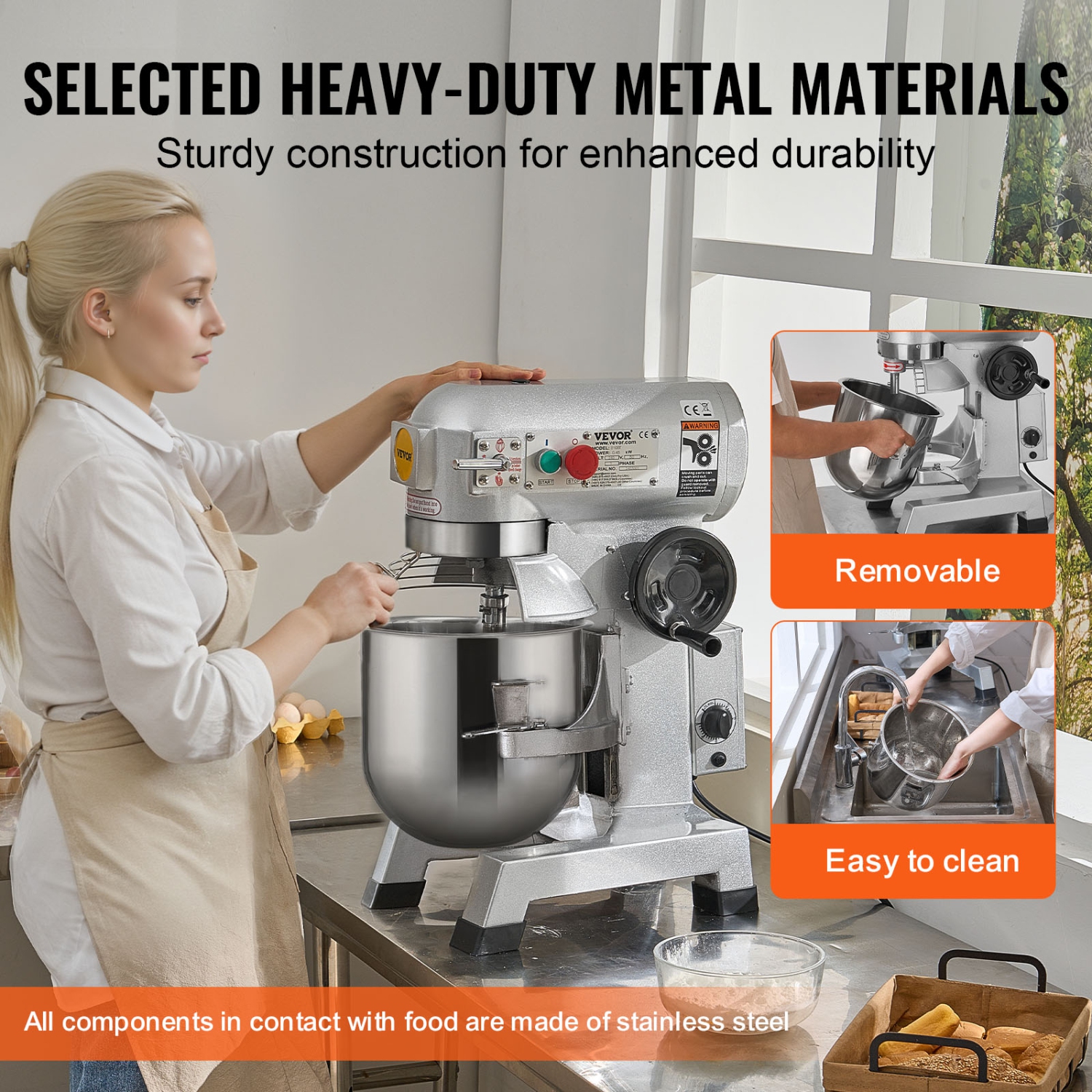 Batteur commercial VEVOR, mélangeur commercial 15&nbsp;Qt avec fonction de minutage, bol en acier inoxydable 500&nbsp;W Batteur électrique robuste