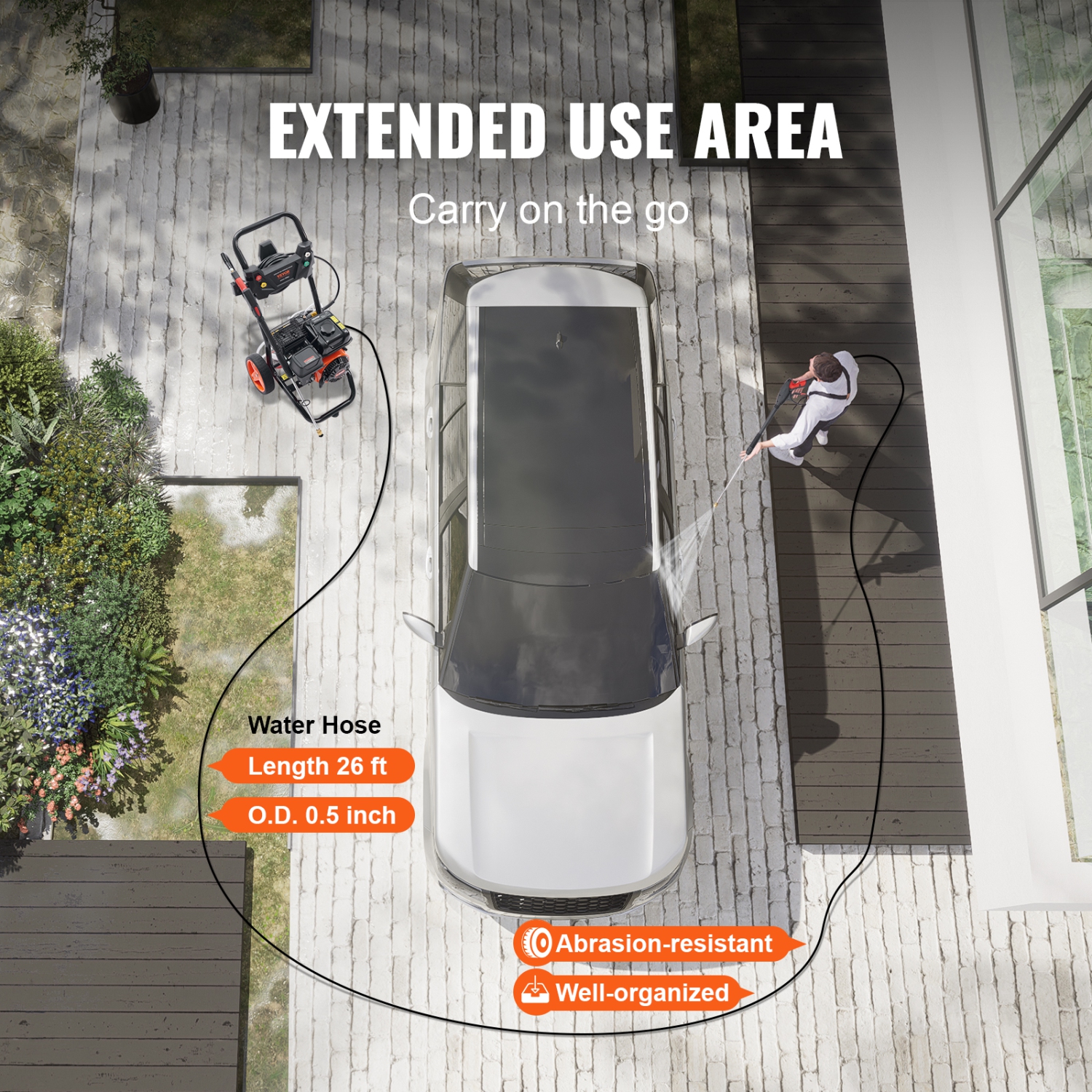 Pulvérisateur à essence VEVOR 3600&nbsp;lb/po² 2,6 gal/min, pulvérisateur à essence avec pompe en cuivre, pistolet pulvérisateur et rallonge, 5 buses