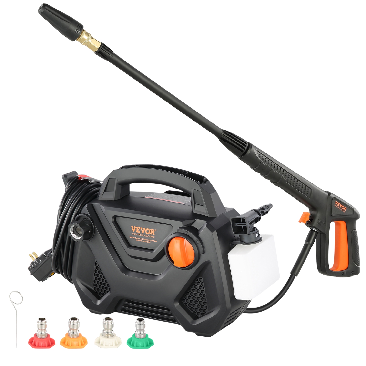 VEVOR 2150 PSI 1.85 GPM Electric Pressure Washer, Foam Cannon High-Pressure with 5 Different Nozzle, 20ft Hose/35ft Cord Lightweight Washer