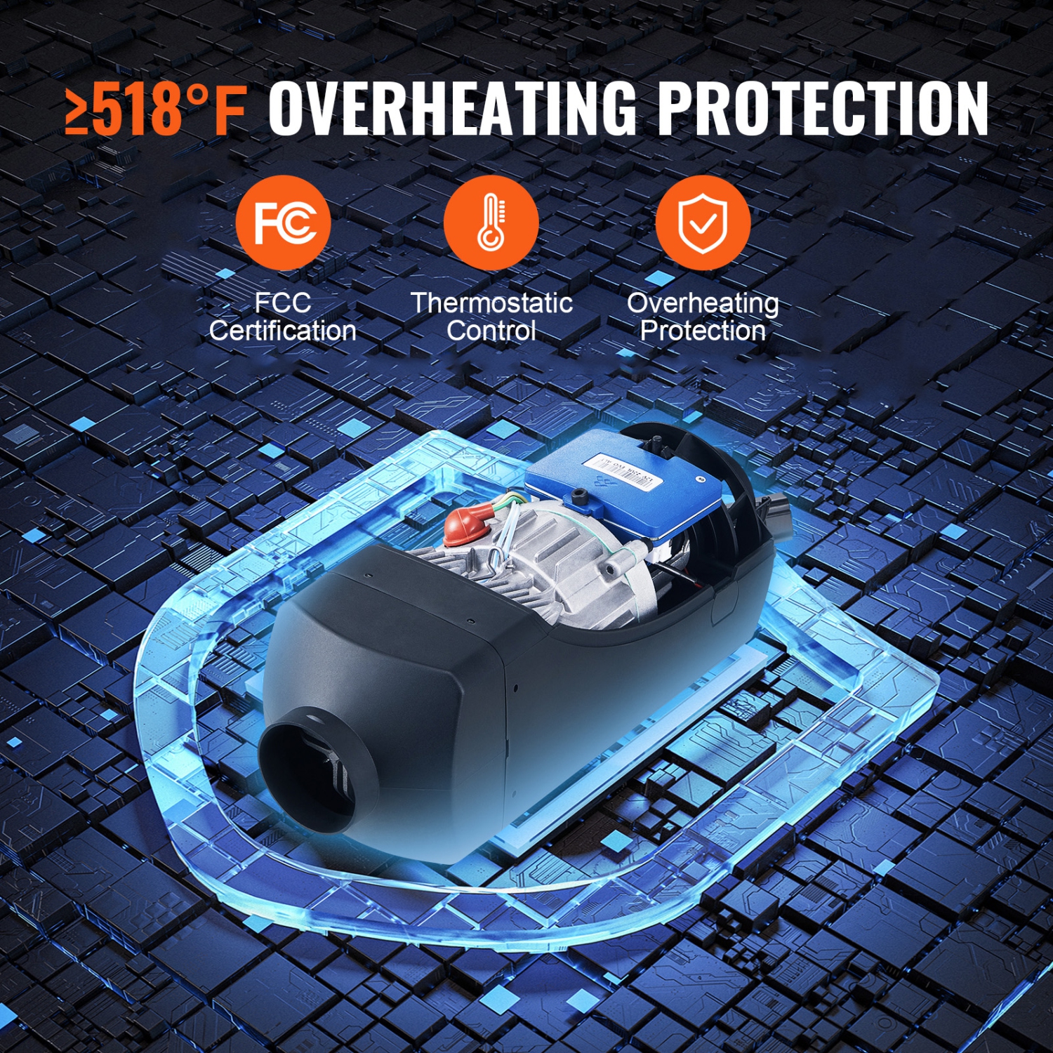 Radiateur d'air diesel VEVOR 12&nbsp;V 8KW LCD d'application Bluetooth pour autocar RV intérieur