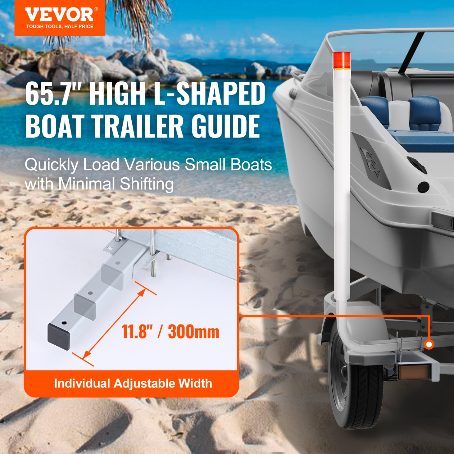 VEVOR Marine Trailer Guide Set, 62'' with LED Illumination, Pair of Steel Anti-Rust Guide Poles, Equipped with PVC Sleeves, Ideal for Ski, Fishing,