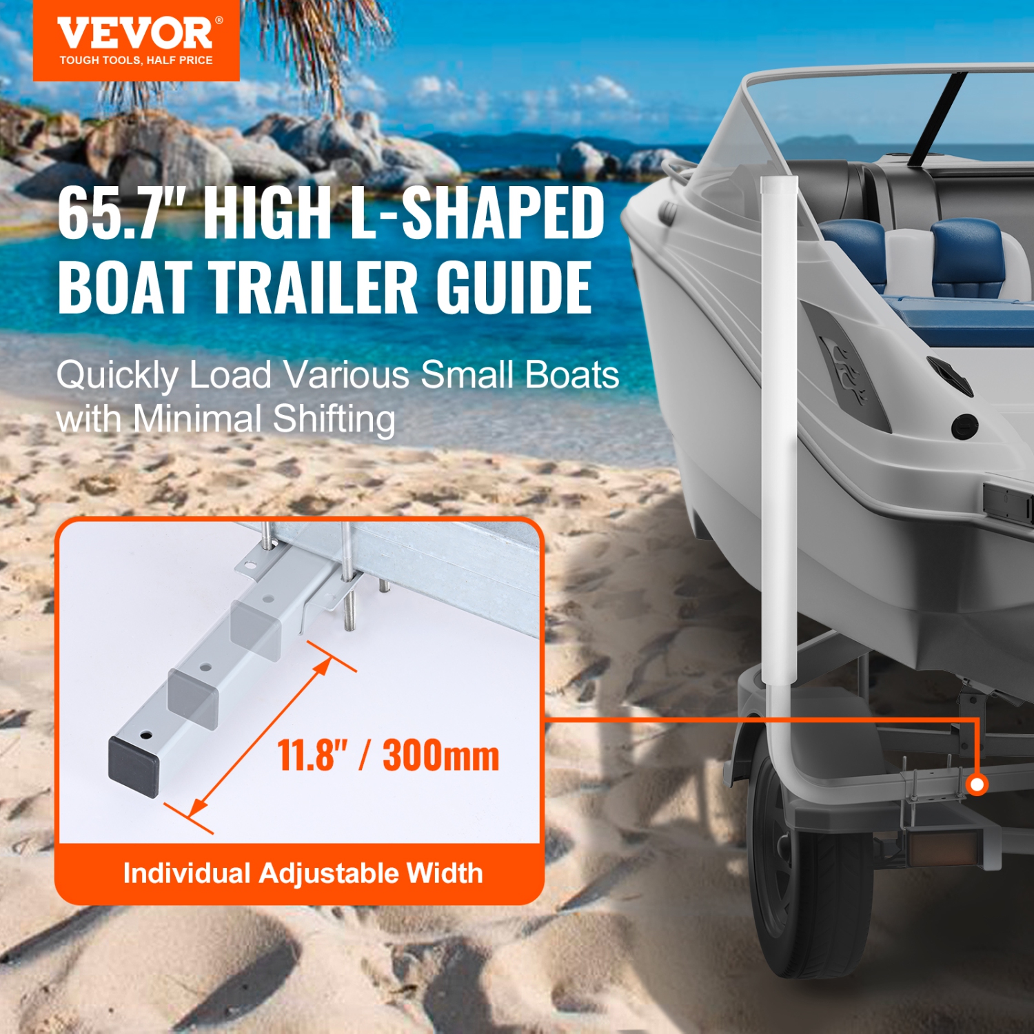 VEVOR Marine Trailer Guide Set, 60'' Flexibly Adjustable, Dual Rust-Resistant Steel Supports with PVC Covering, Ideal for Ski, Fishing, and Sailboat