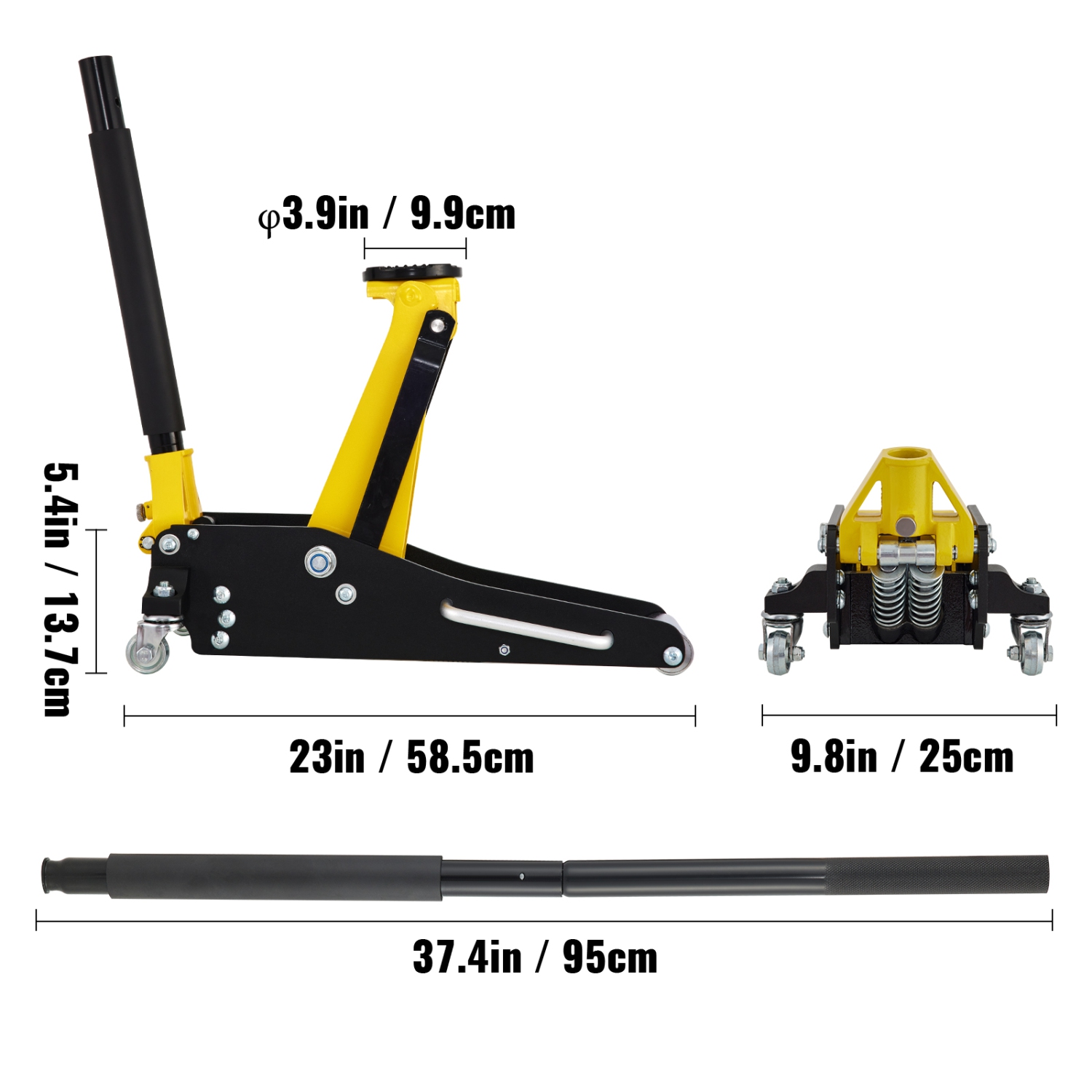 VEVOR Low Profile Floor Jack 1.5 ton, Dual Piston Quick Lift Pump, 3-3/20" - 14-10/27" Height Lifting Range, Yellow+Black, Aluminum and Steel