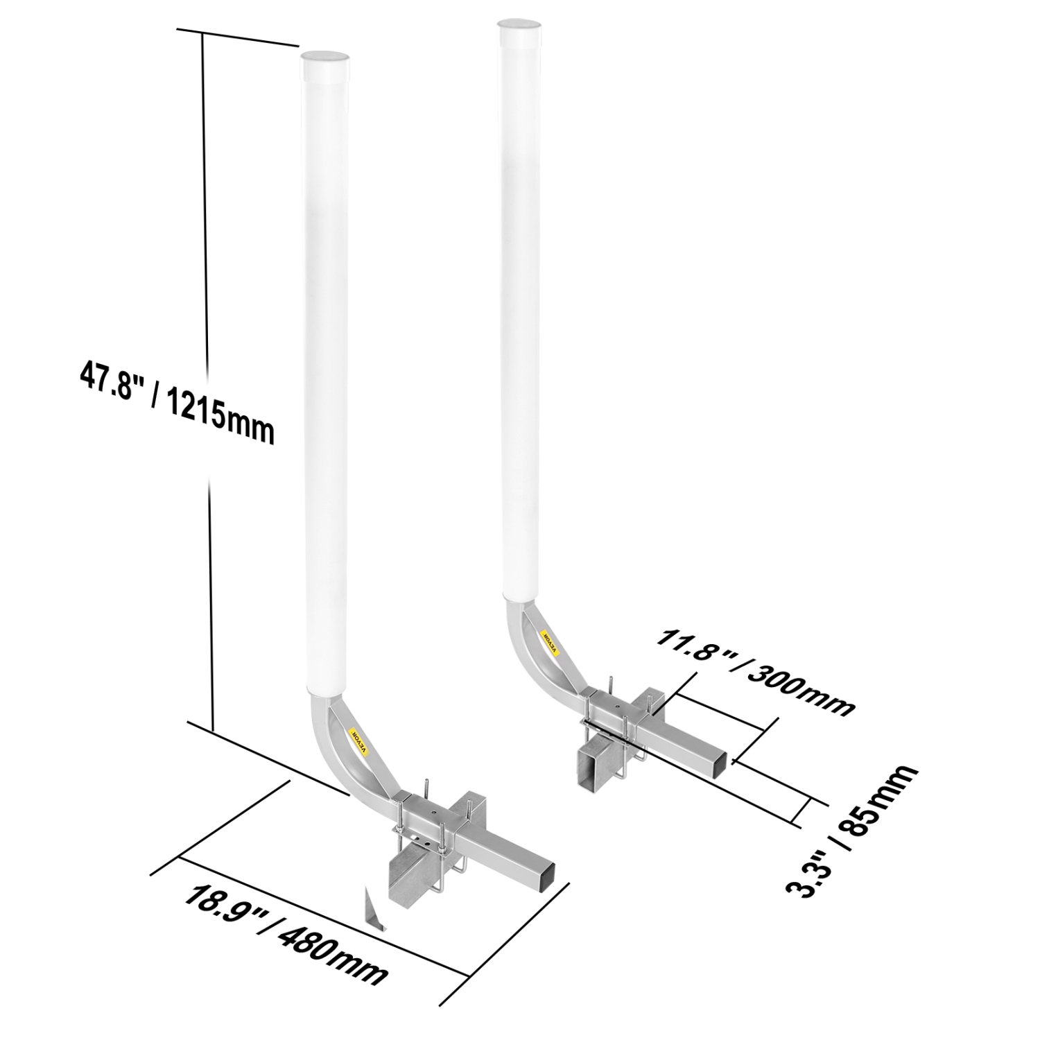 VEVOR Marine Trailer Guide Set, 48'' Flexibly Adjustable Poles, Pair of Steel Supports with PVC Coating, Ideal for Ski, Fishing, and Sailboat