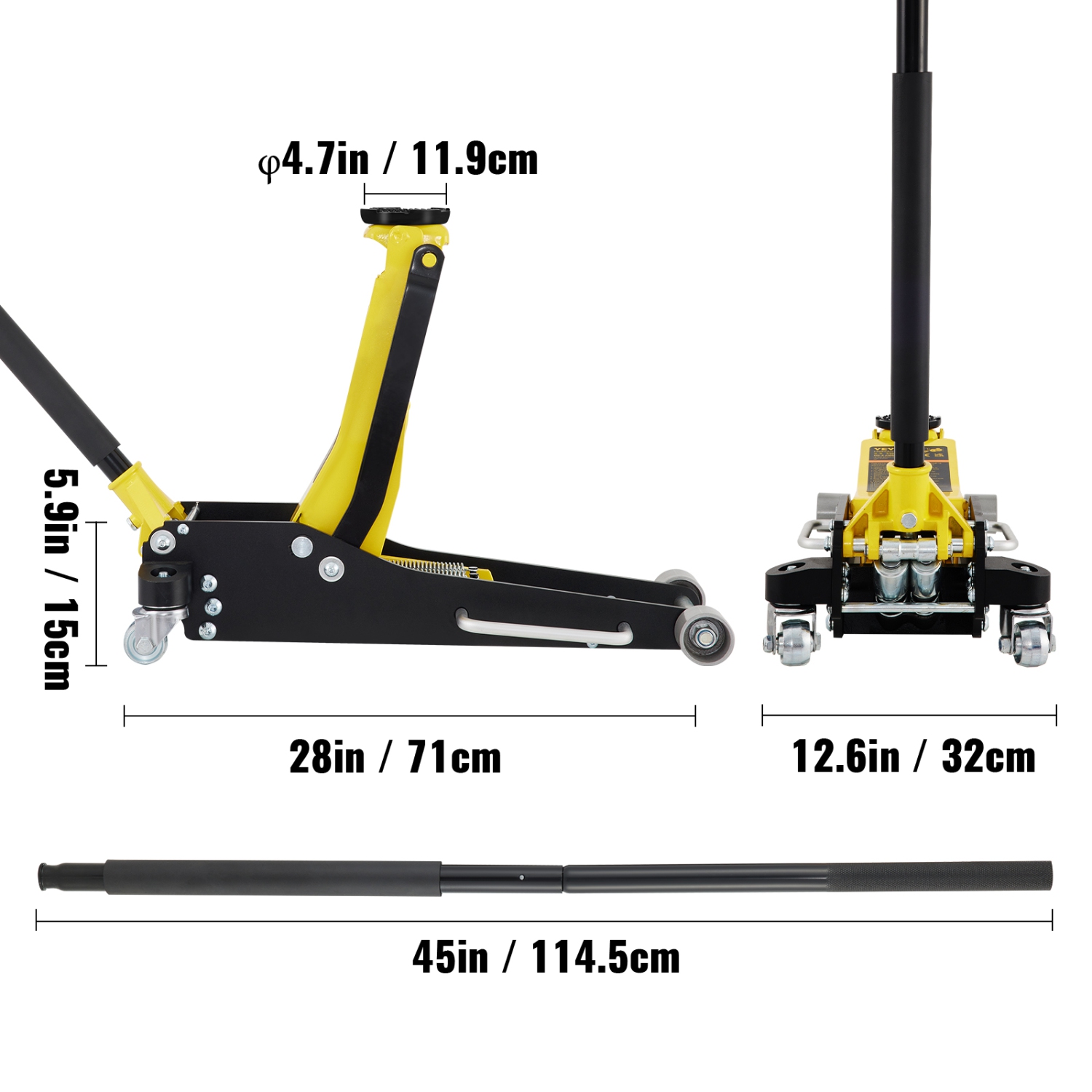 Cric de plancher à profil bas VEVOR, cric mince de 2,5 tonnes, cric de course hybride en aluminium et en acier avec pompe efficace à deux pistons,