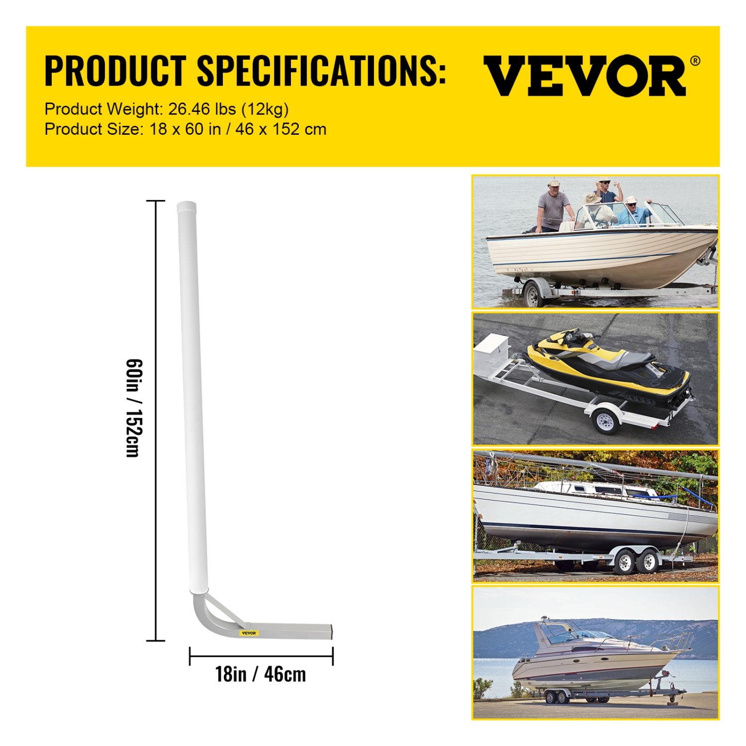 VEVOR Boat Trailer Guide-on 60" Trailer Post Guide on w/ 2PCS PVC Tube Cover